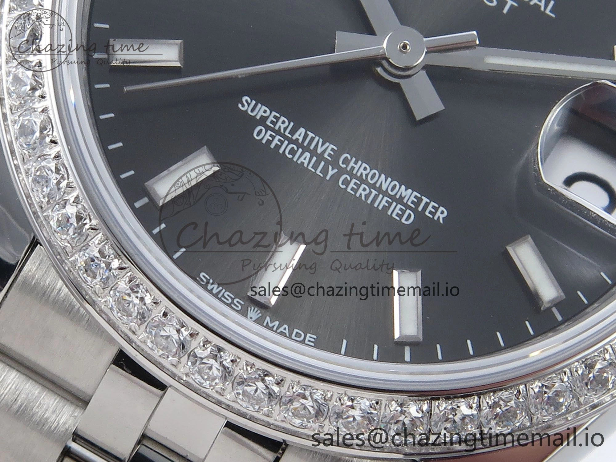 TopPick DateJust 31 278384RBR ARF 1:1 Best Edition 904L Steel Gray Stick Dial Diamonds Bezel on SS Jubilee Bracelet ETA 455