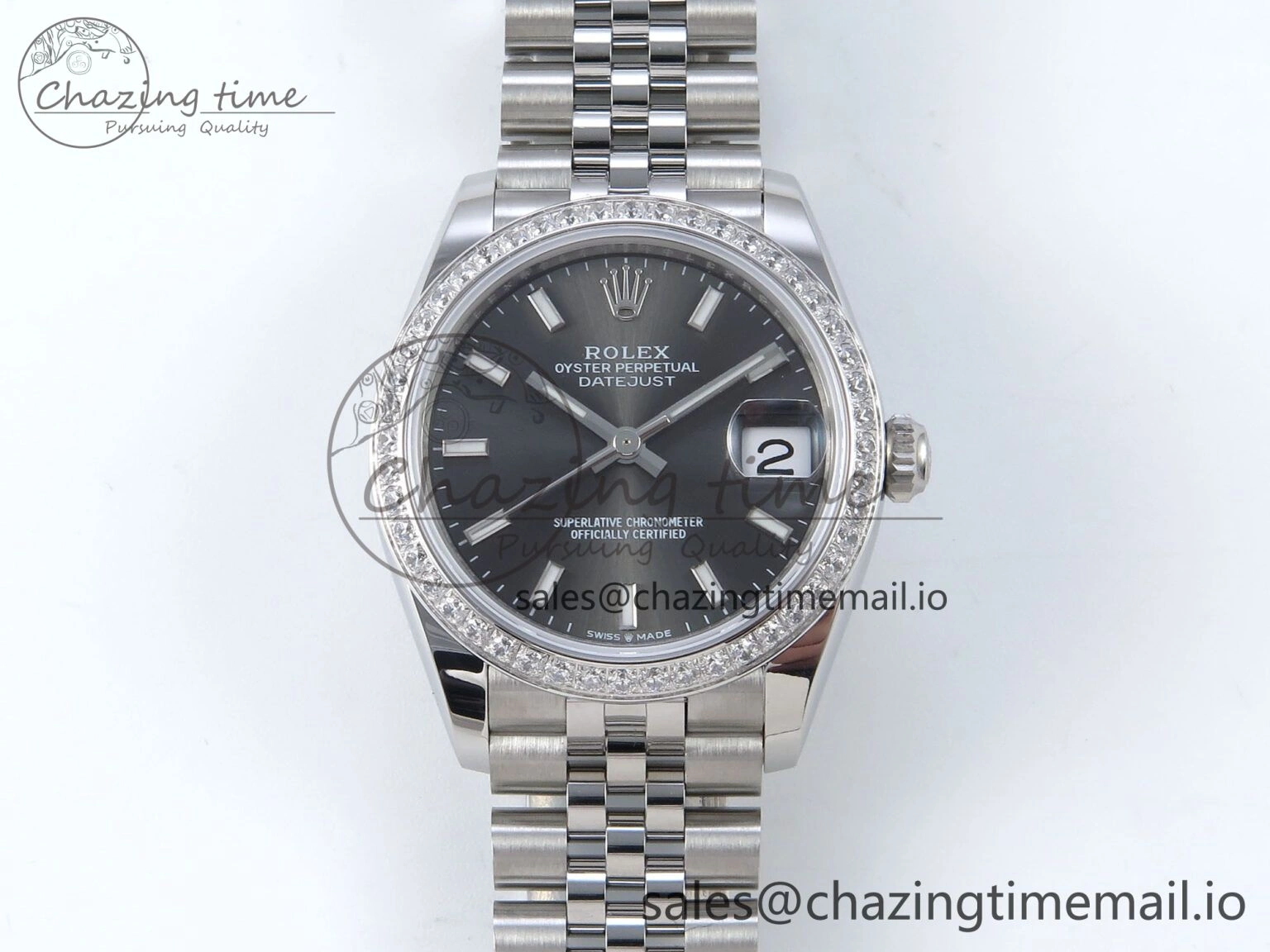 TopPick DateJust 31 278384RBR ARF 1:1 Best Edition 904L Steel Gray Stick Dial Diamonds Bezel on SS Jubilee Bracelet ETA 455