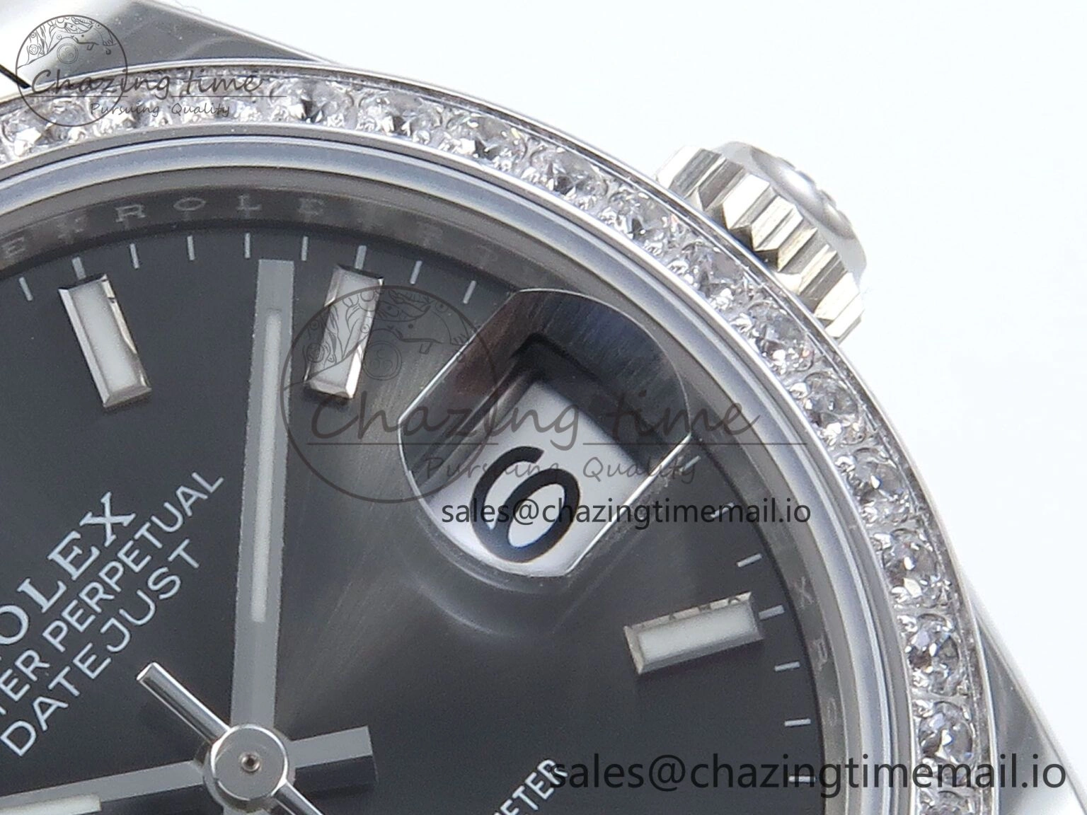 Premium DateJust 31 278384RBR ARF 1:1 Best Edition 904L Steel Gray Stick Dial Diamonds Bezel on SS Oyster Bracelet ETA 435