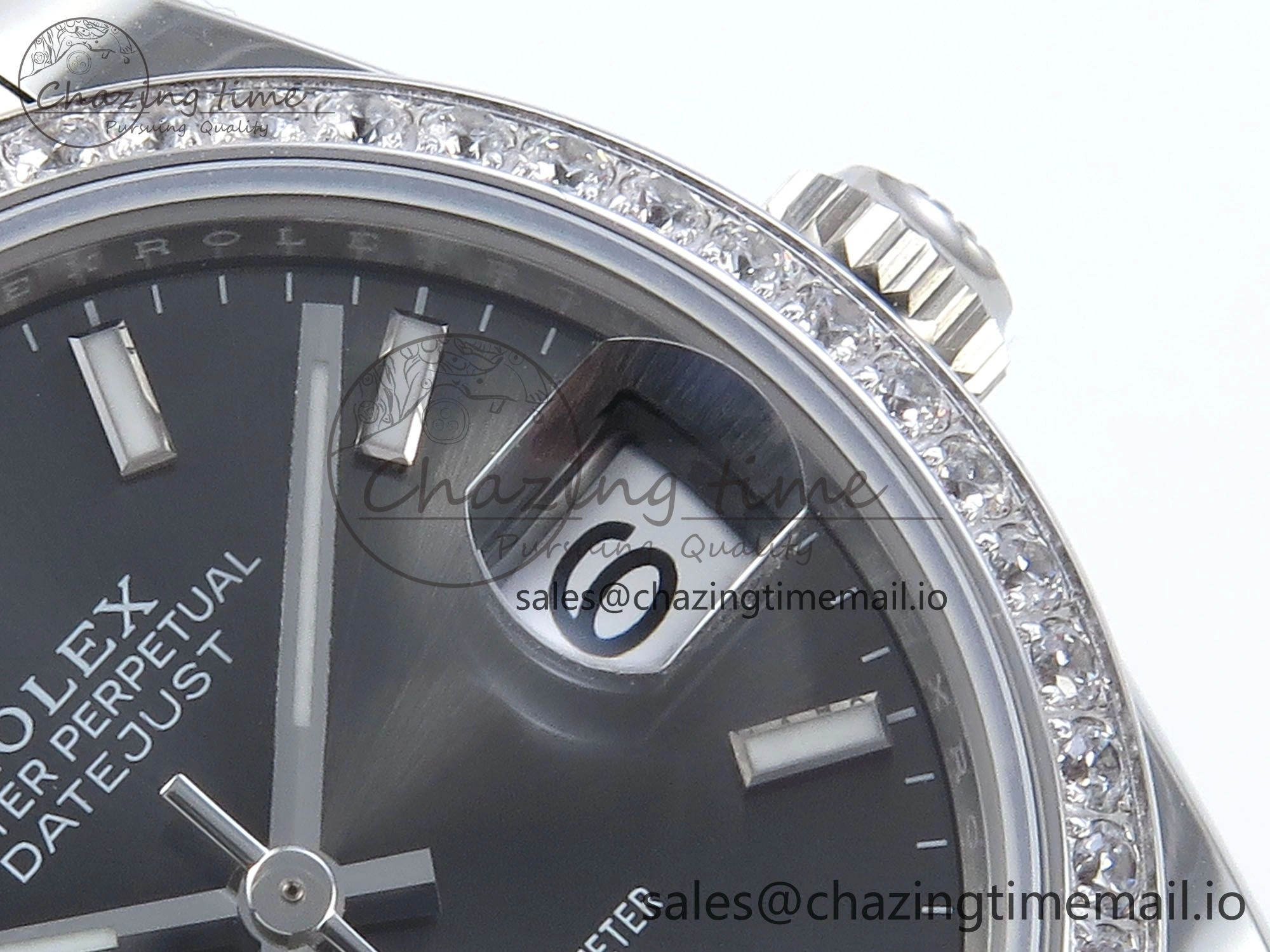 Premium DateJust 31 278384RBR ARF 1:1 Best Edition 904L Steel Gray Stick Dial Diamonds Bezel on SS Oyster Bracelet ETA 435