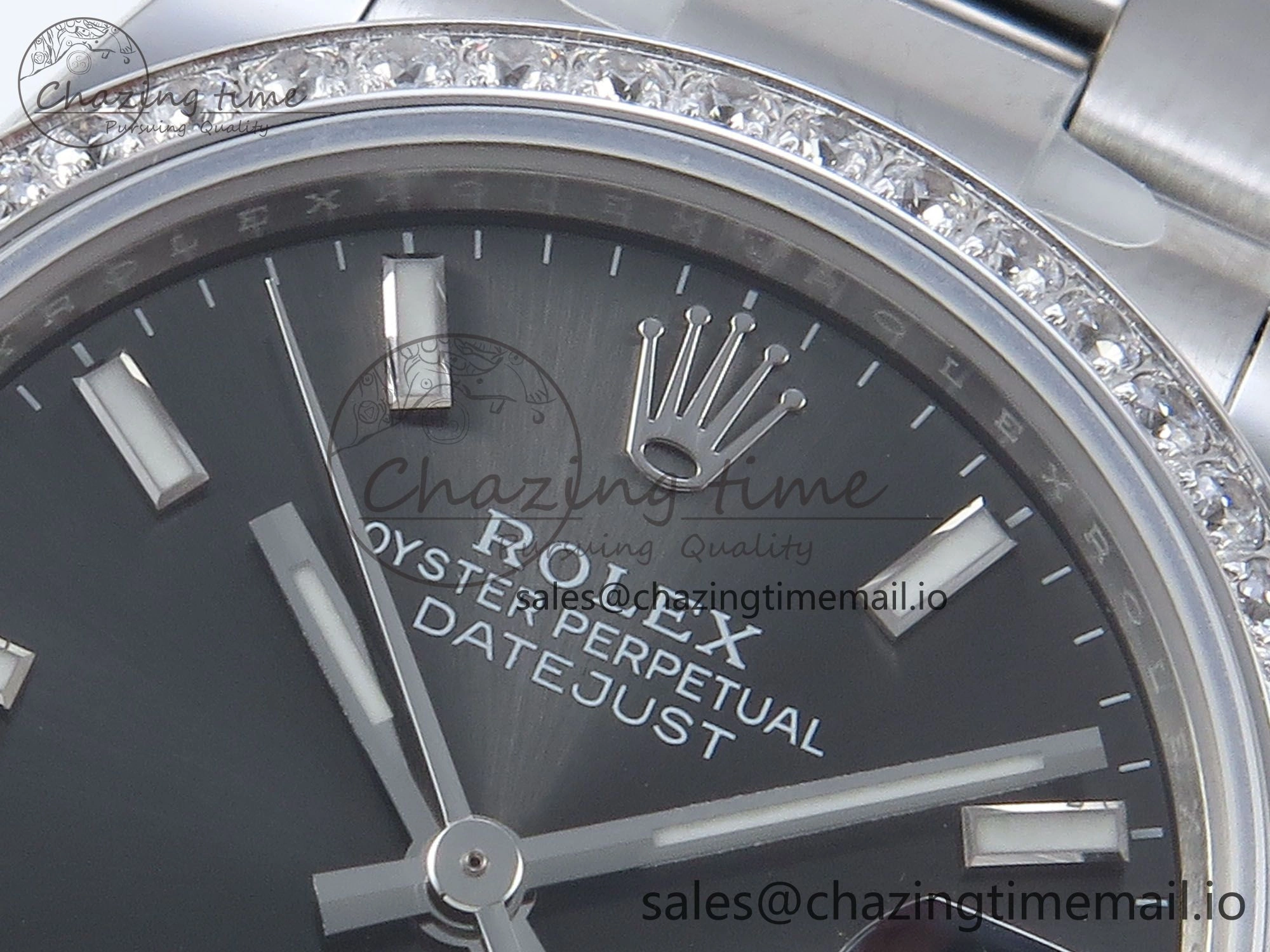 Premium DateJust 31 278384RBR ARF 1:1 Best Edition 904L Steel Gray Stick Dial Diamonds Bezel on SS Oyster Bracelet ETA 435
