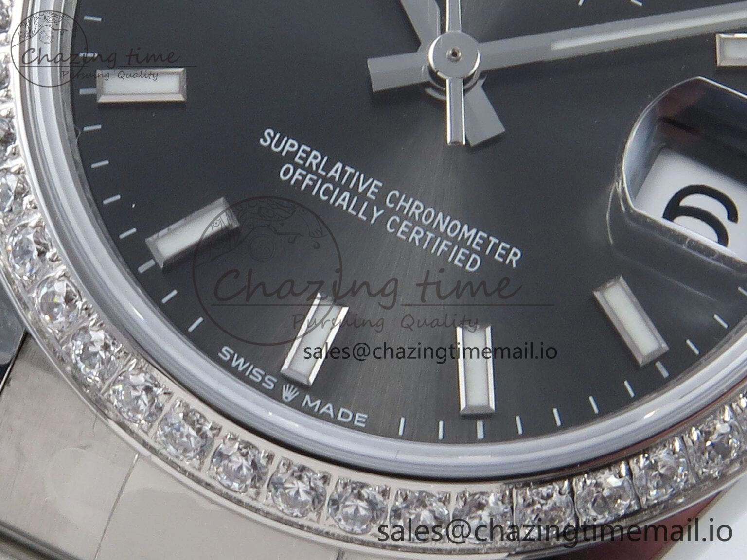 Premium DateJust 31 278384RBR ARF 1:1 Best Edition 904L Steel Gray Stick Dial Diamonds Bezel on SS Oyster Bracelet ETA 435
