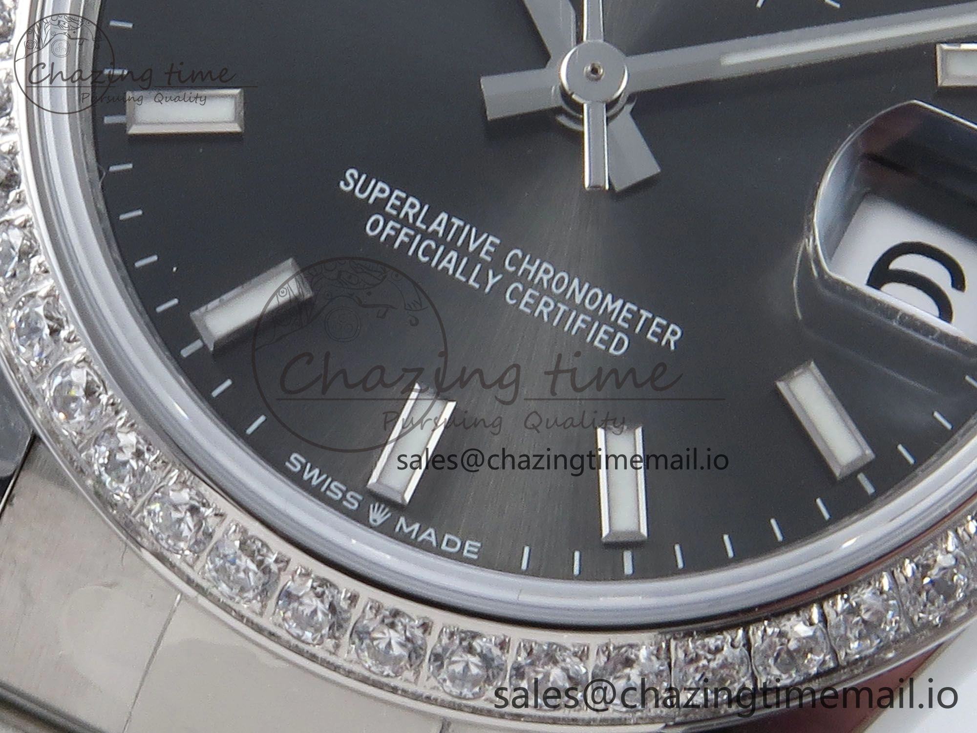Premium DateJust 31 278384RBR ARF 1:1 Best Edition 904L Steel Gray Stick Dial Diamonds Bezel on SS Oyster Bracelet ETA 435