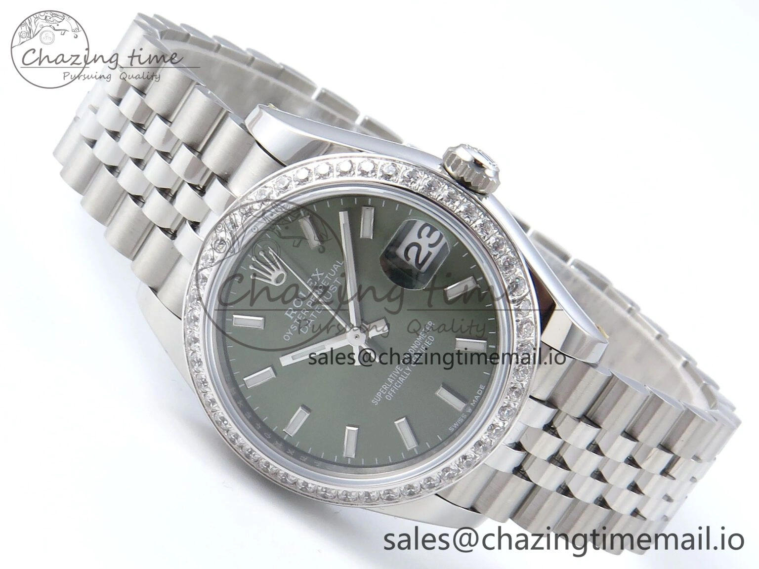 DateJust 31 278384RBR ARF 1:1 Best Edition 904L Steel Green Stick Dial Diamonds Bezel on SS Jubilee Bracelet ETA Original 450