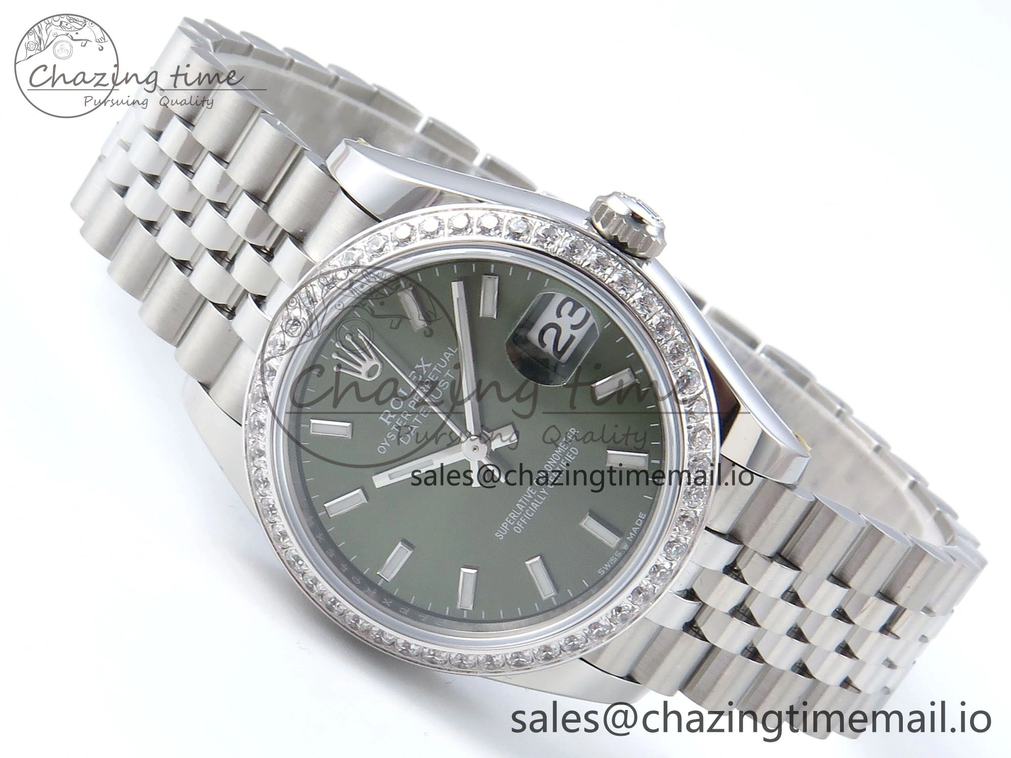 DateJust 31 278384RBR ARF 1:1 Best Edition 904L Steel Green Stick Dial Diamonds Bezel on SS Jubilee Bracelet ETA Original 450