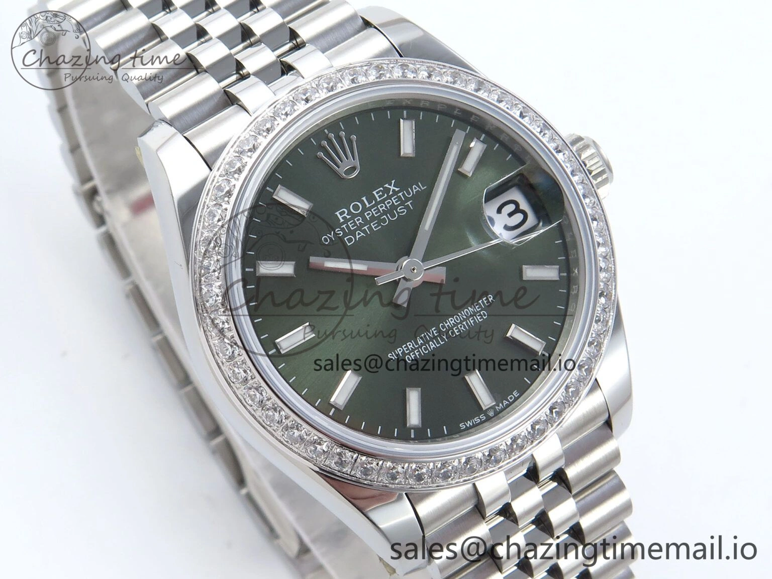 DateJust 31 278384RBR ARF 1:1 Best Edition 904L Steel Green Stick Dial Diamonds Bezel on SS Jubilee Bracelet ETA Original 450