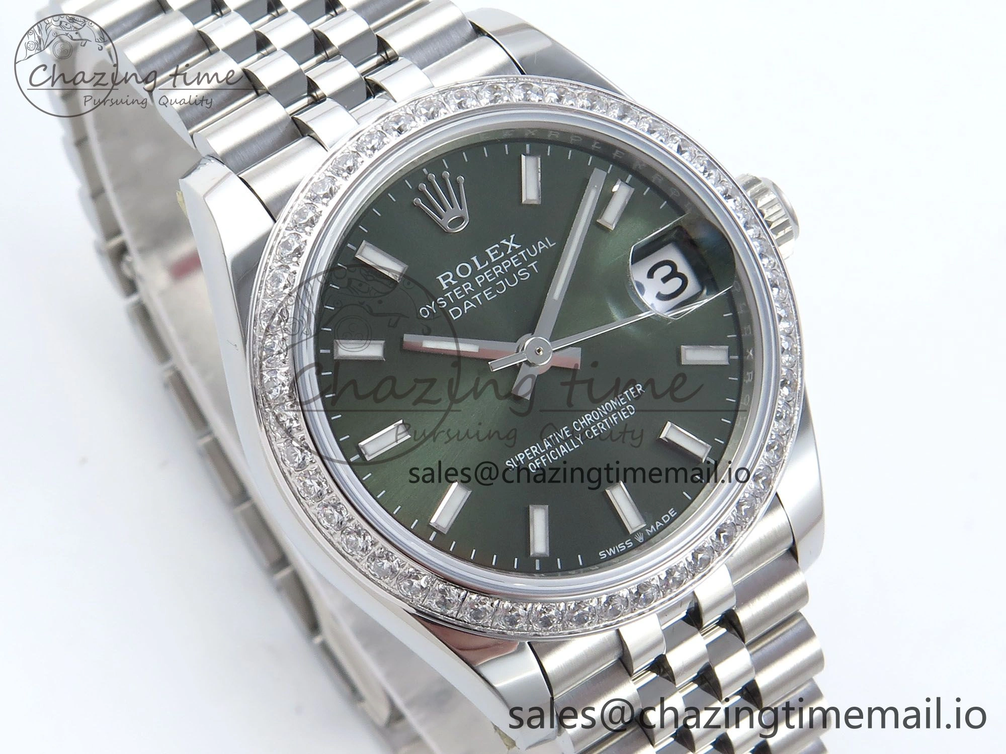 DateJust 31 278384RBR ARF 1:1 Best Edition 904L Steel Green Stick Dial Diamonds Bezel on SS Jubilee Bracelet ETA Original 450
