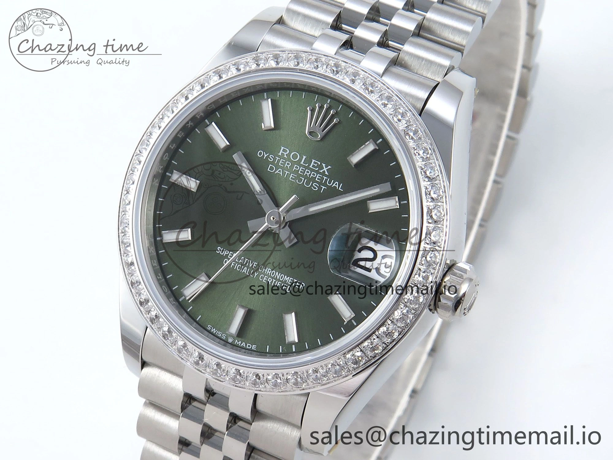 DateJust 31 278384RBR ARF 1:1 Best Edition 904L Steel Green Stick Dial Diamonds Bezel on SS Jubilee Bracelet ETA Original 450