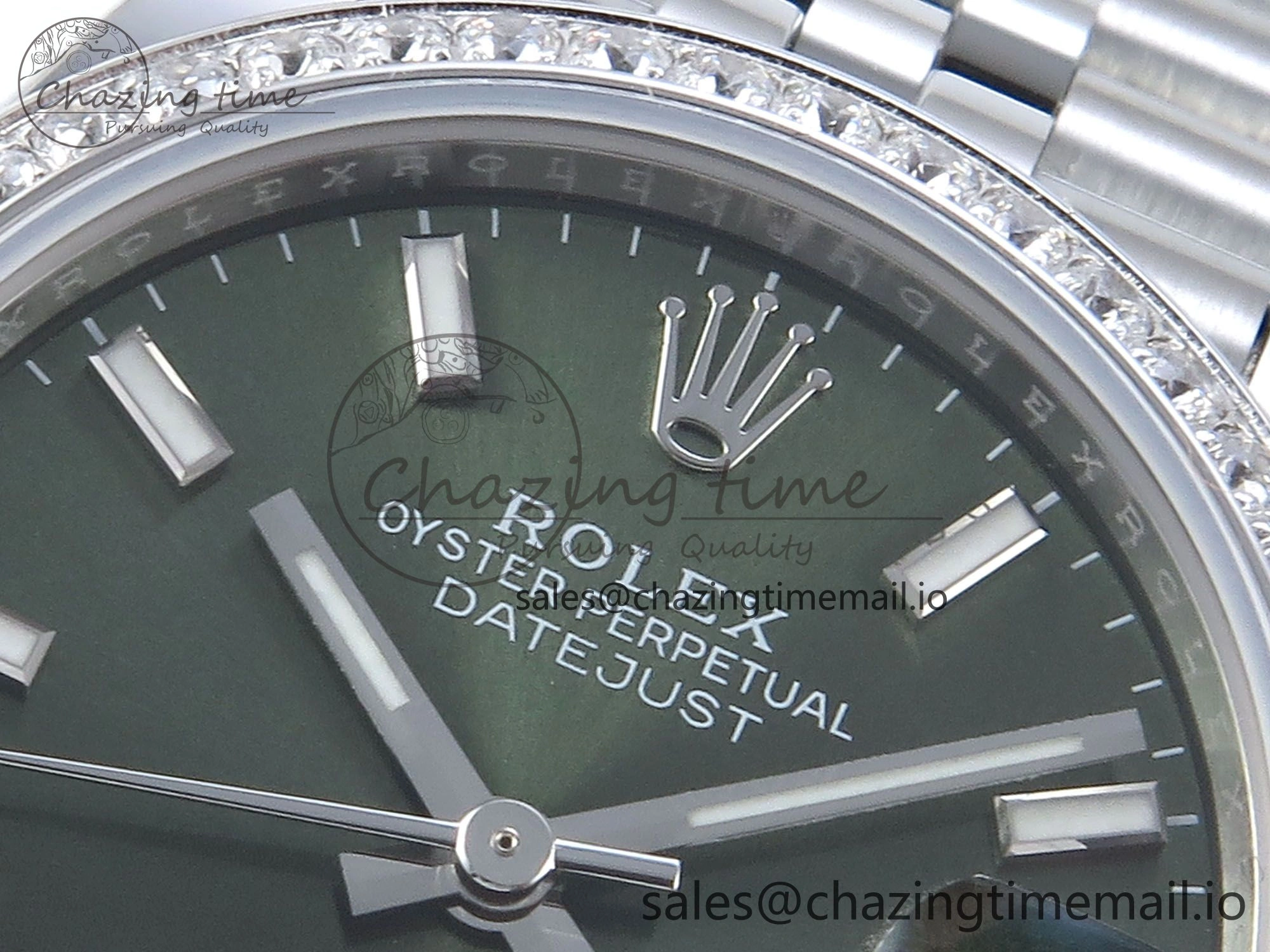 DateJust 31 278384RBR ARF 1:1 Best Edition 904L Steel Green Stick Dial Diamonds Bezel on SS Jubilee Bracelet ETA Original 450