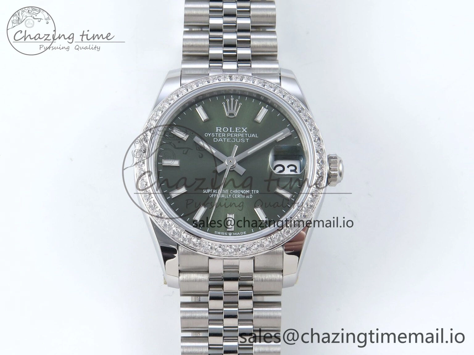 DateJust 31 278384RBR ARF 1:1 Best Edition 904L Steel Green Stick Dial Diamonds Bezel on SS Jubilee Bracelet ETA Original 450