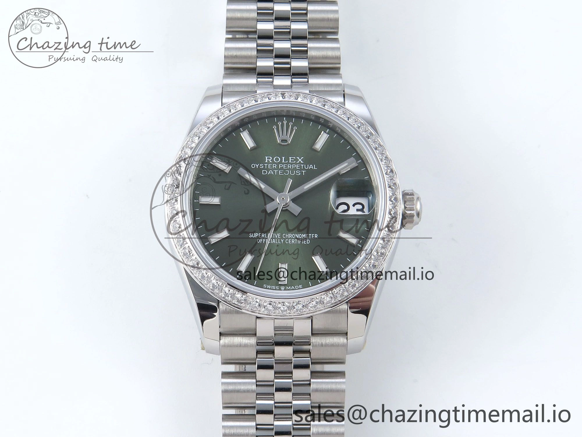 DateJust 31 278384RBR ARF 1:1 Best Edition 904L Steel Green Stick Dial Diamonds Bezel on SS Jubilee Bracelet ETA Original 450