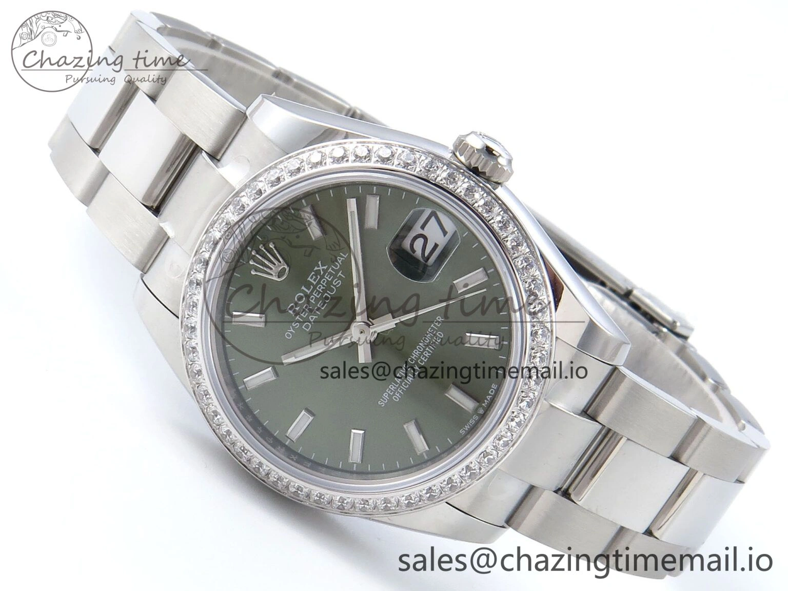 Sustainable DateJust 31 278384RBR ARF 1:1 Best Edition 904L Steel Green Stick Dial Diamonds Bezel on SS Oyster Bracelet ETA 429