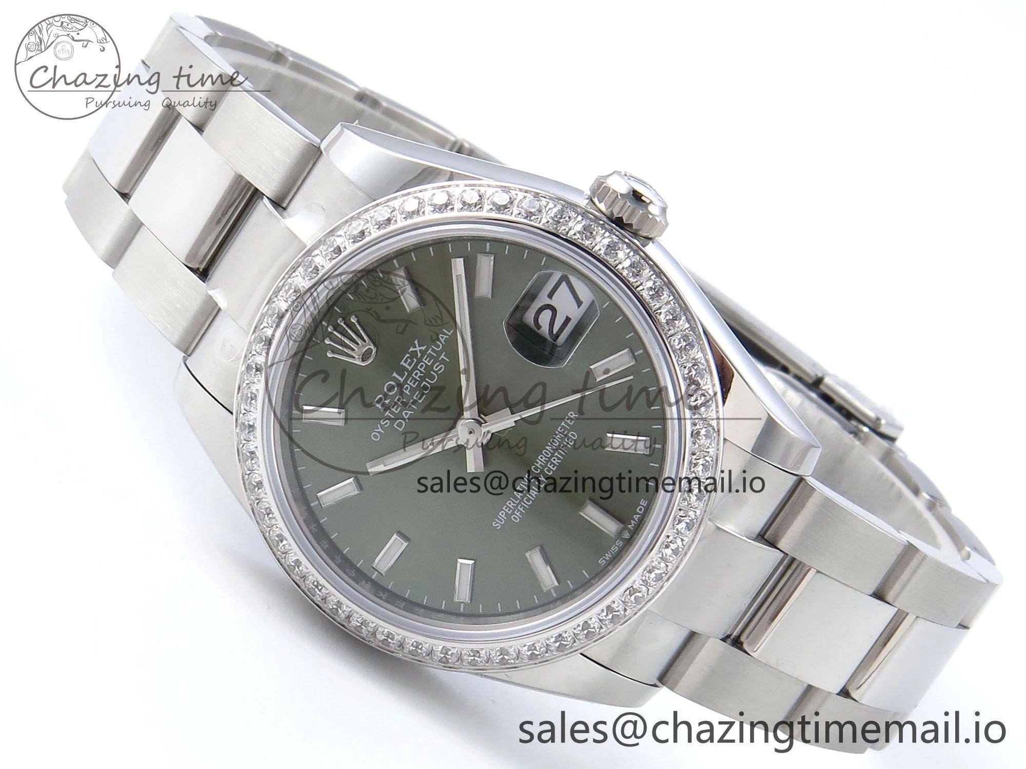 Sustainable DateJust 31 278384RBR ARF 1:1 Best Edition 904L Steel Green Stick Dial Diamonds Bezel on SS Oyster Bracelet ETA 429