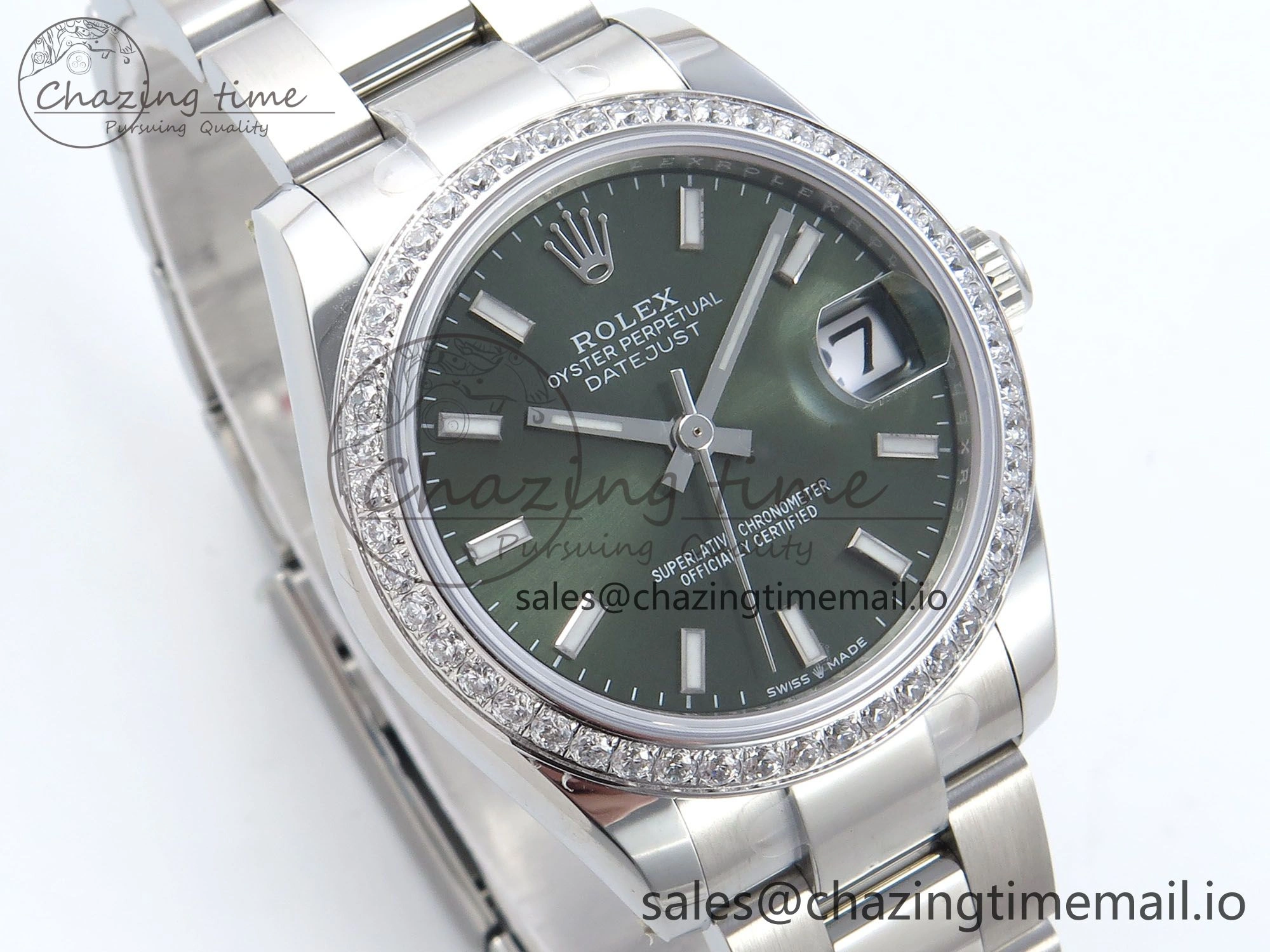 Sustainable DateJust 31 278384RBR ARF 1:1 Best Edition 904L Steel Green Stick Dial Diamonds Bezel on SS Oyster Bracelet ETA 429