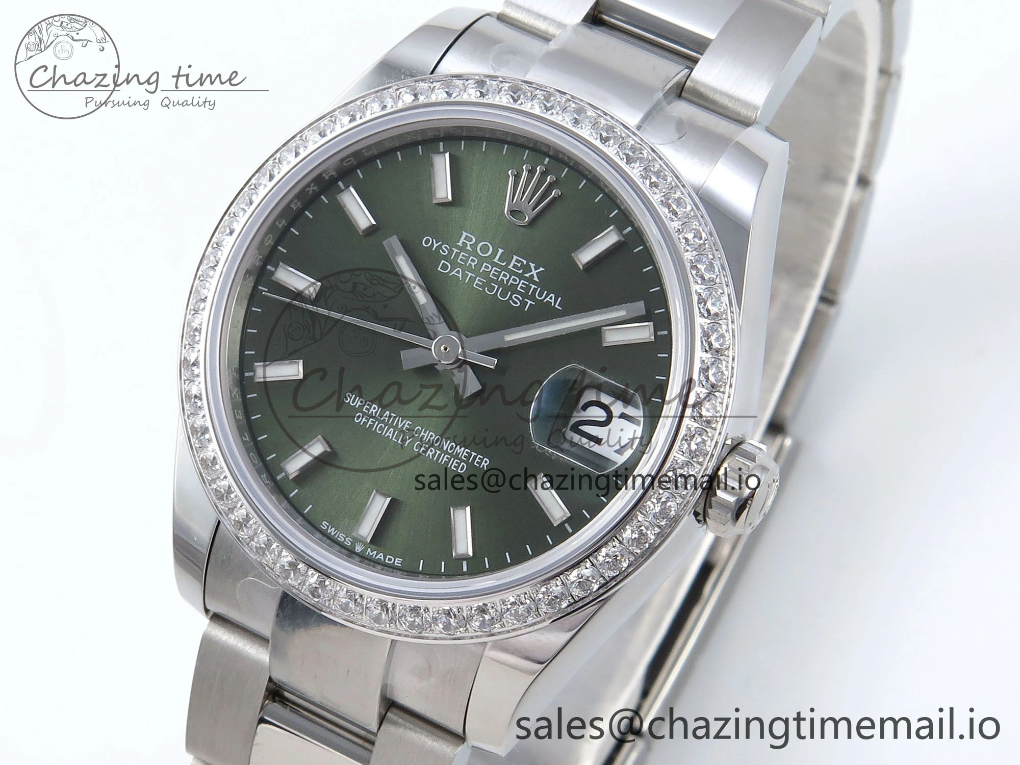 Sustainable DateJust 31 278384RBR ARF 1:1 Best Edition 904L Steel Green Stick Dial Diamonds Bezel on SS Oyster Bracelet ETA 429