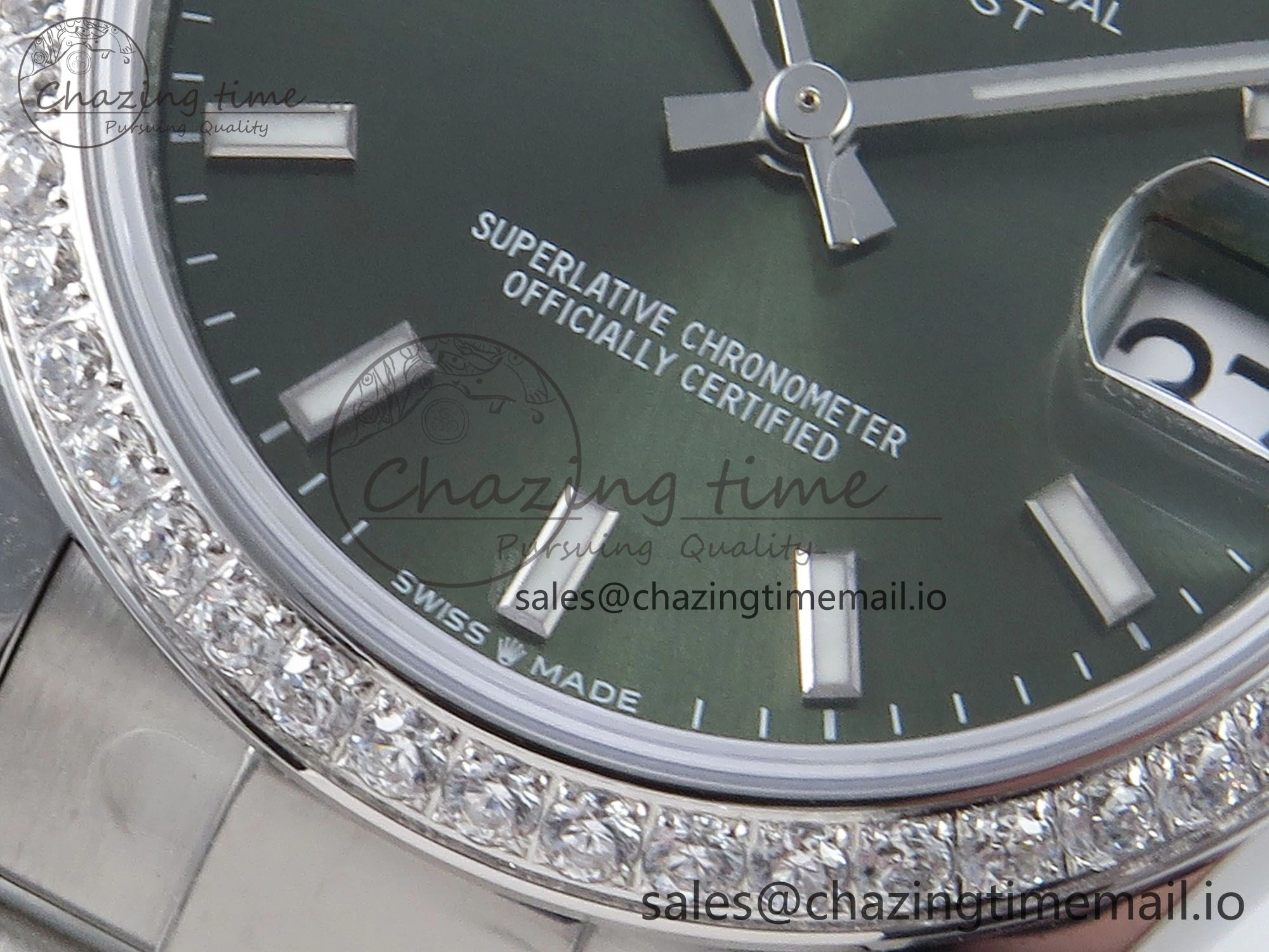 Sustainable DateJust 31 278384RBR ARF 1:1 Best Edition 904L Steel Green Stick Dial Diamonds Bezel on SS Oyster Bracelet ETA 429