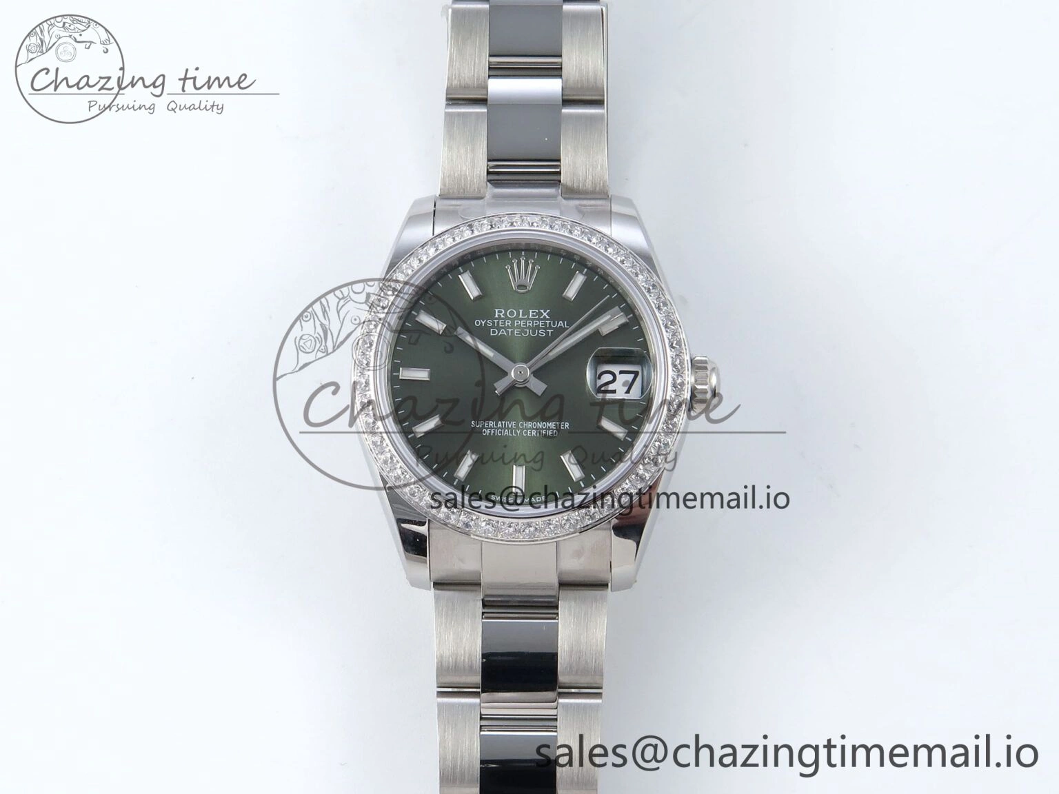 Sustainable DateJust 31 278384RBR ARF 1:1 Best Edition 904L Steel Green Stick Dial Diamonds Bezel on SS Oyster Bracelet ETA 429