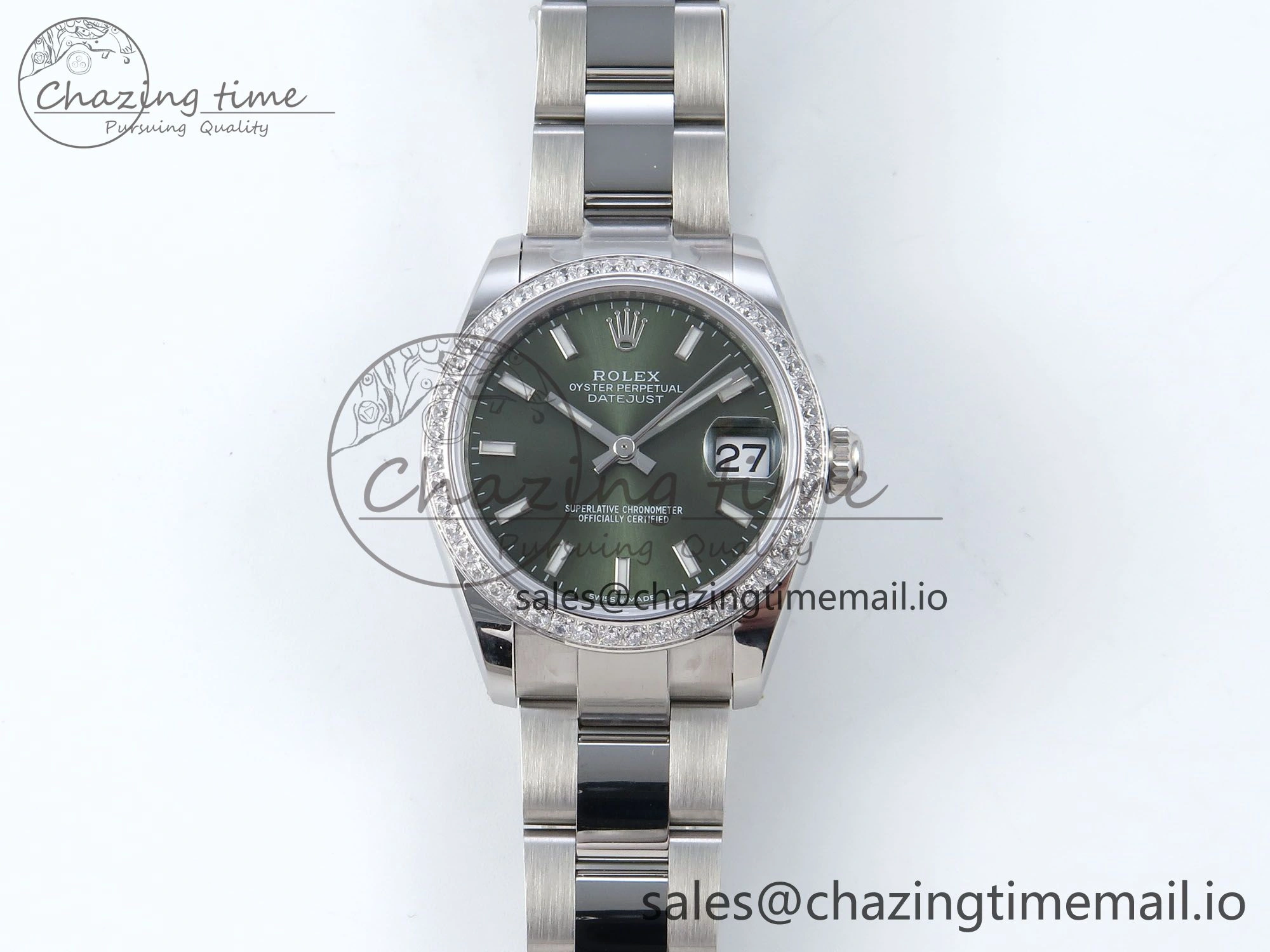 Sustainable DateJust 31 278384RBR ARF 1:1 Best Edition 904L Steel Green Stick Dial Diamonds Bezel on SS Oyster Bracelet ETA 429