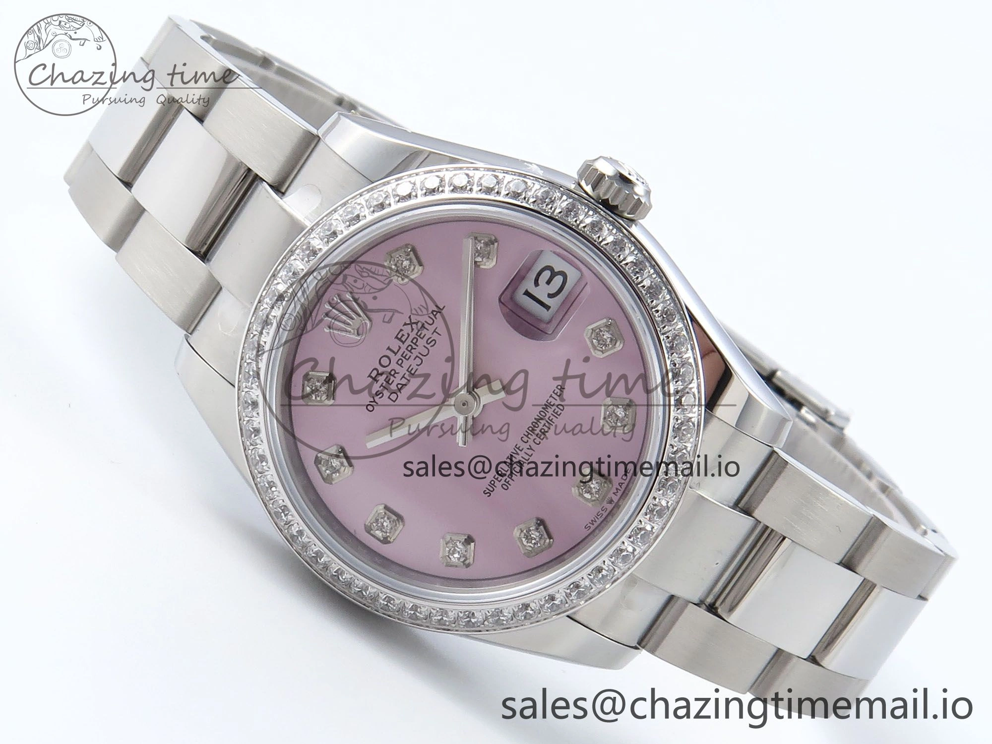 Bright DateJust 31 278384RBR ARF 1:1 Best Edition 904L Steel Pink Diamonds Dial Diamonds Bezel on SS Oyster Bracelet ETA 431