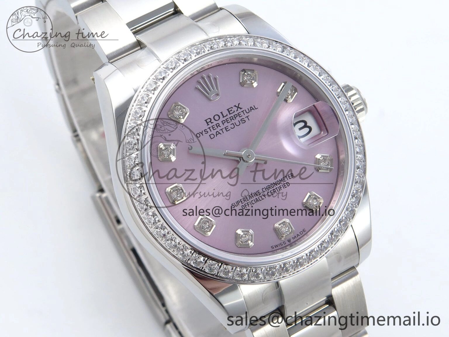 Bright DateJust 31 278384RBR ARF 1:1 Best Edition 904L Steel Pink Diamonds Dial Diamonds Bezel on SS Oyster Bracelet ETA 431