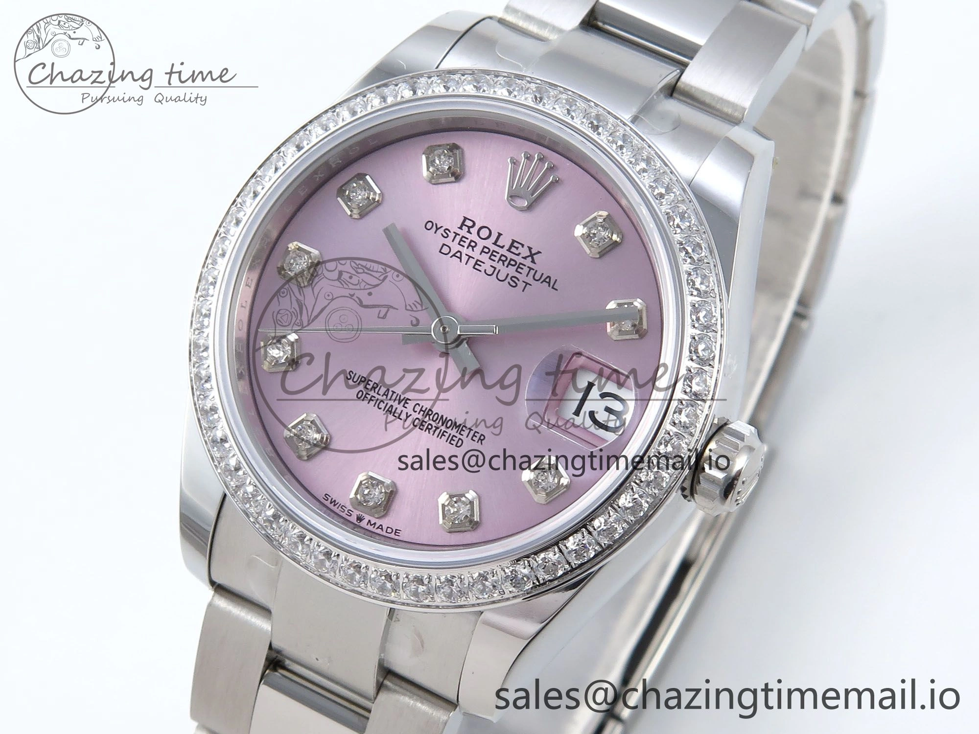 Bright DateJust 31 278384RBR ARF 1:1 Best Edition 904L Steel Pink Diamonds Dial Diamonds Bezel on SS Oyster Bracelet ETA 431