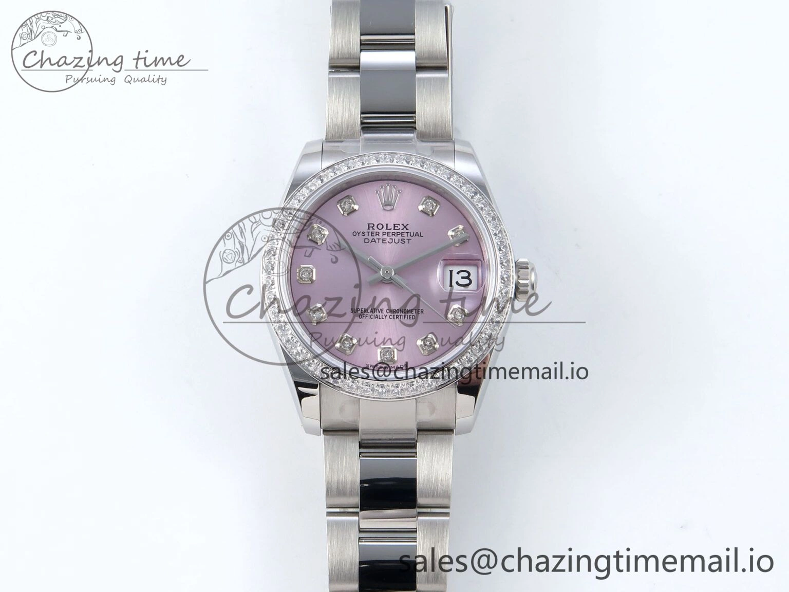 Bright DateJust 31 278384RBR ARF 1:1 Best Edition 904L Steel Pink Diamonds Dial Diamonds Bezel on SS Oyster Bracelet ETA 431