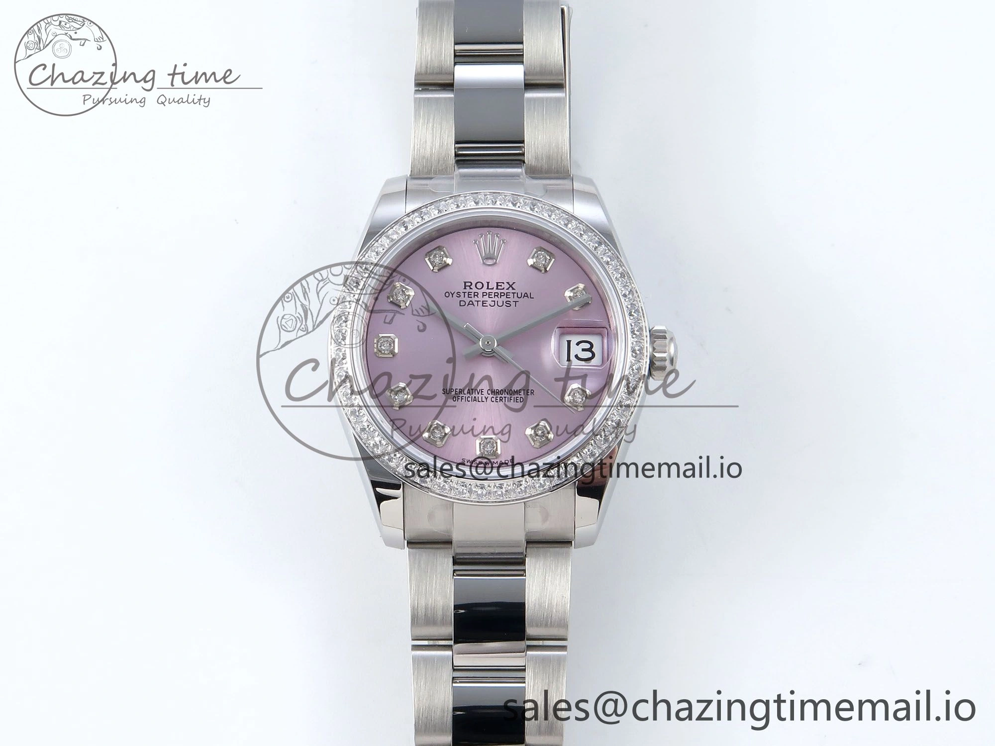 Bright DateJust 31 278384RBR ARF 1:1 Best Edition 904L Steel Pink Diamonds Dial Diamonds Bezel on SS Oyster Bracelet ETA 431