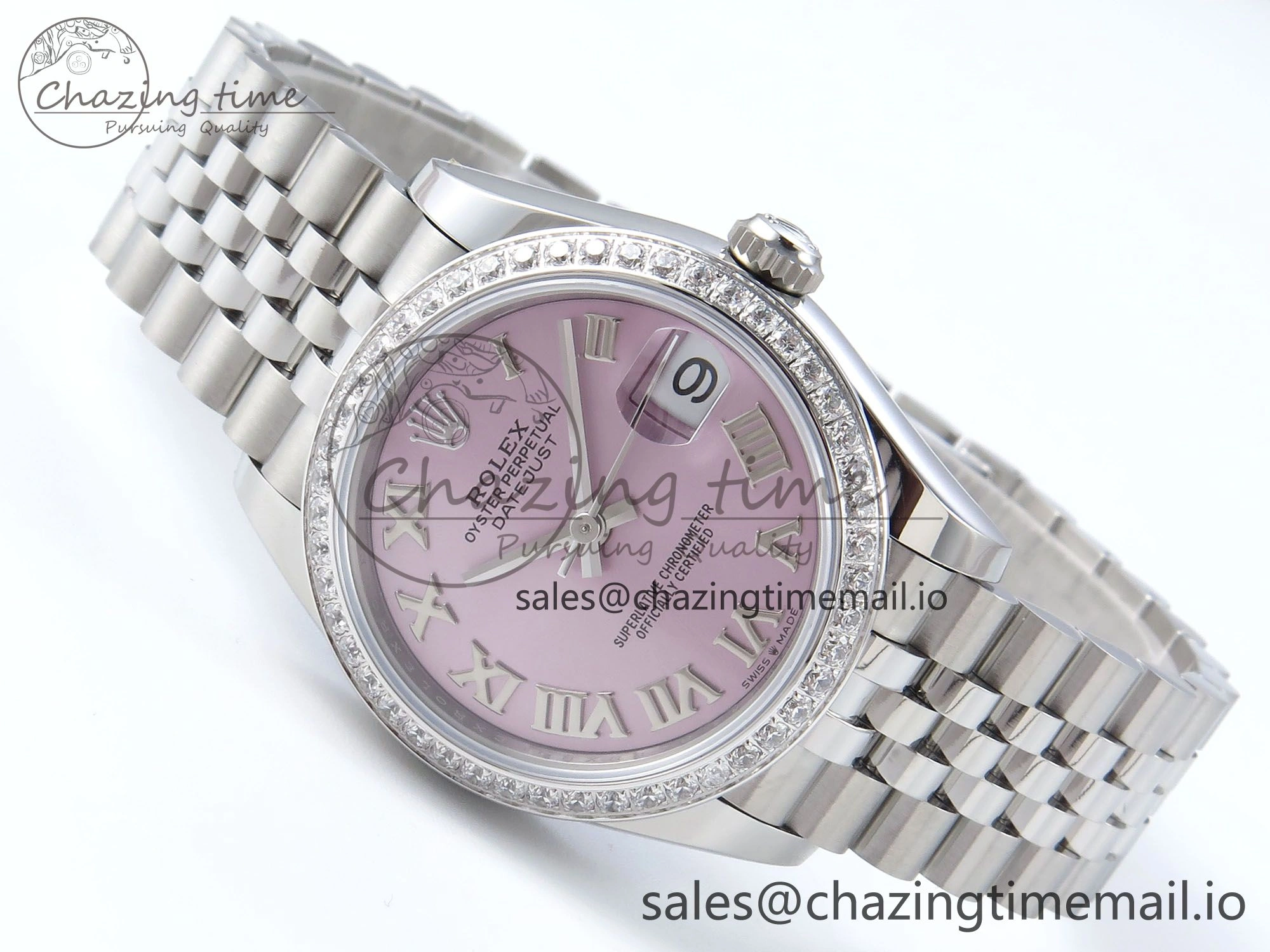 DateJust 31 278384RBR ARF 1:1 Best Edition 904L Steel Pink Roman Dial Diamonds Bezel on SS Jubilee Bracelet ETA Flexible 452
