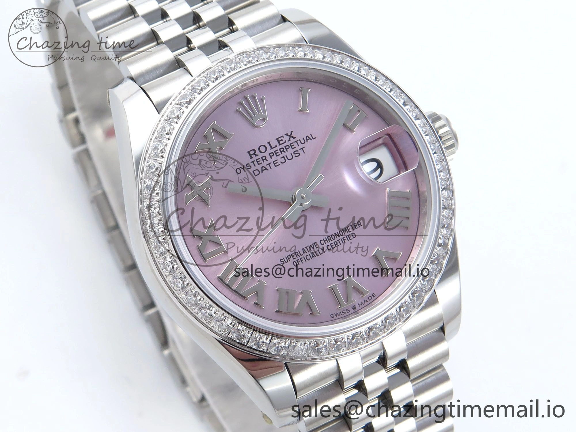 DateJust 31 278384RBR ARF 1:1 Best Edition 904L Steel Pink Roman Dial Diamonds Bezel on SS Jubilee Bracelet ETA Flexible 452