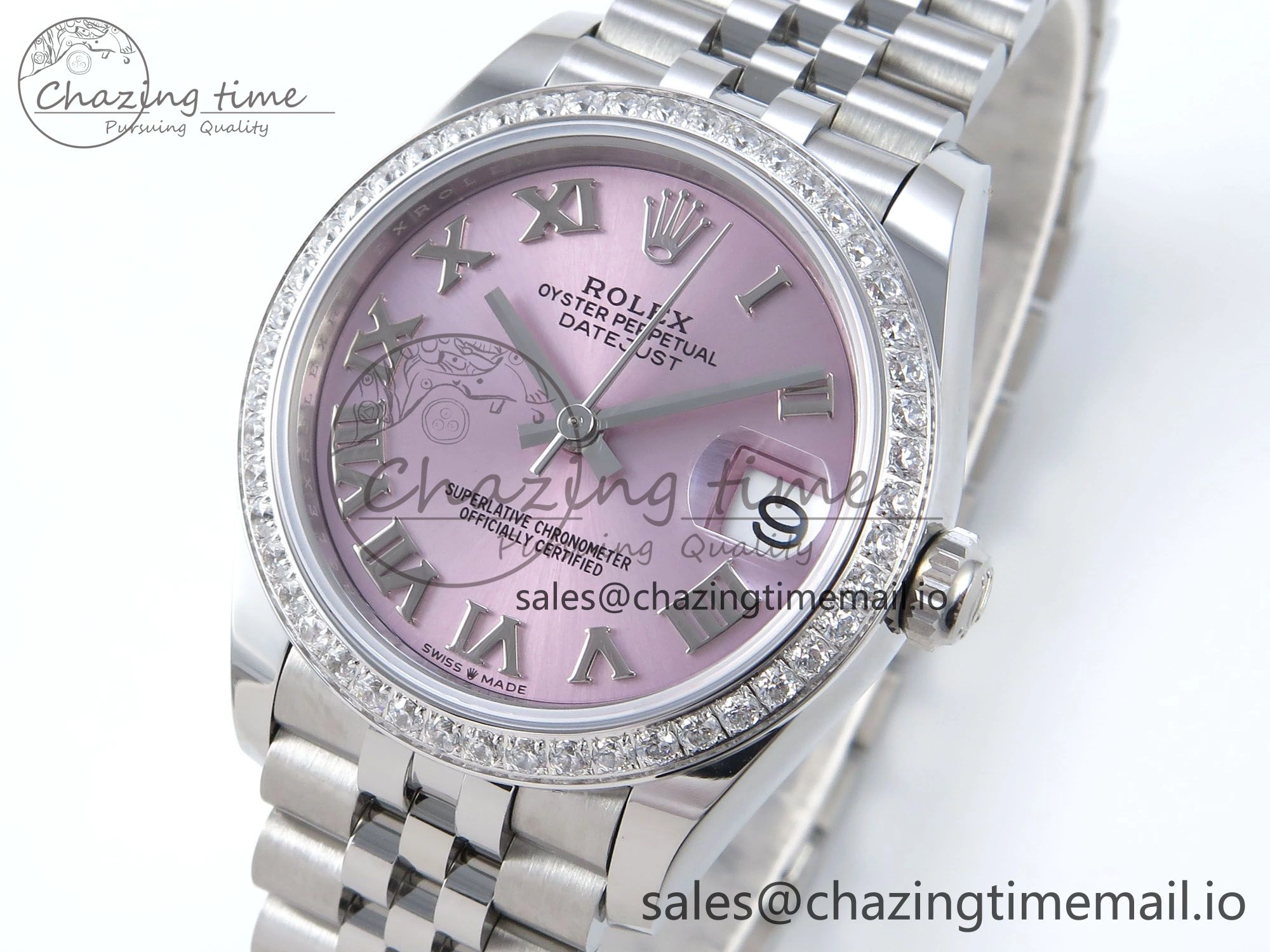 DateJust 31 278384RBR ARF 1:1 Best Edition 904L Steel Pink Roman Dial Diamonds Bezel on SS Jubilee Bracelet ETA Flexible 452