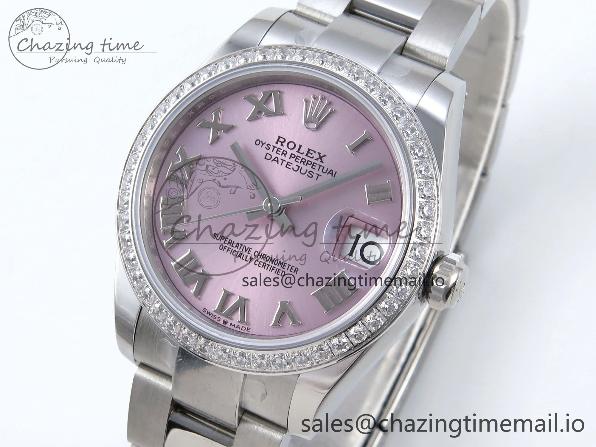 DateJust 31 278384RBR ARF 1:1 Best Edition 904L Steel Pink Roman Dial Diamonds Bezel on SS Oyster Bracelet ETA Reliable 436