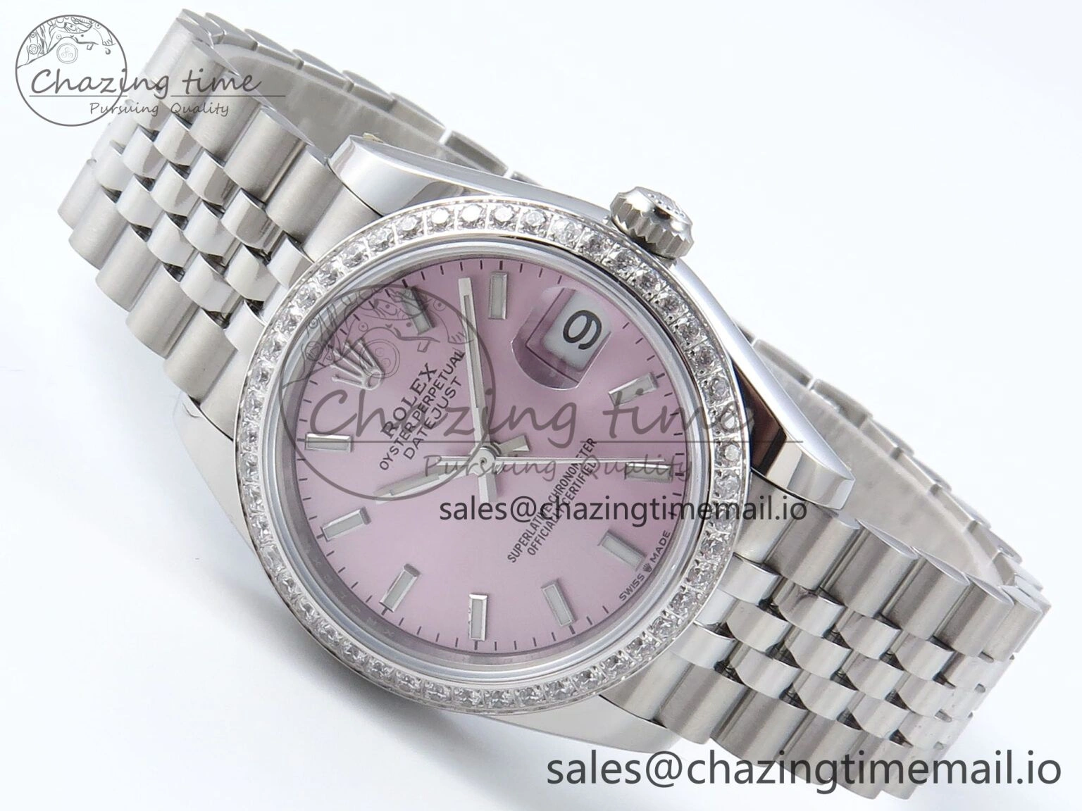 Thermal DateJust 31 278384RBR ARF 1:1 Best Edition 904L Steel Pink Stick Dial Diamonds Bezel on SS Jubilee Bracelet ETA 444