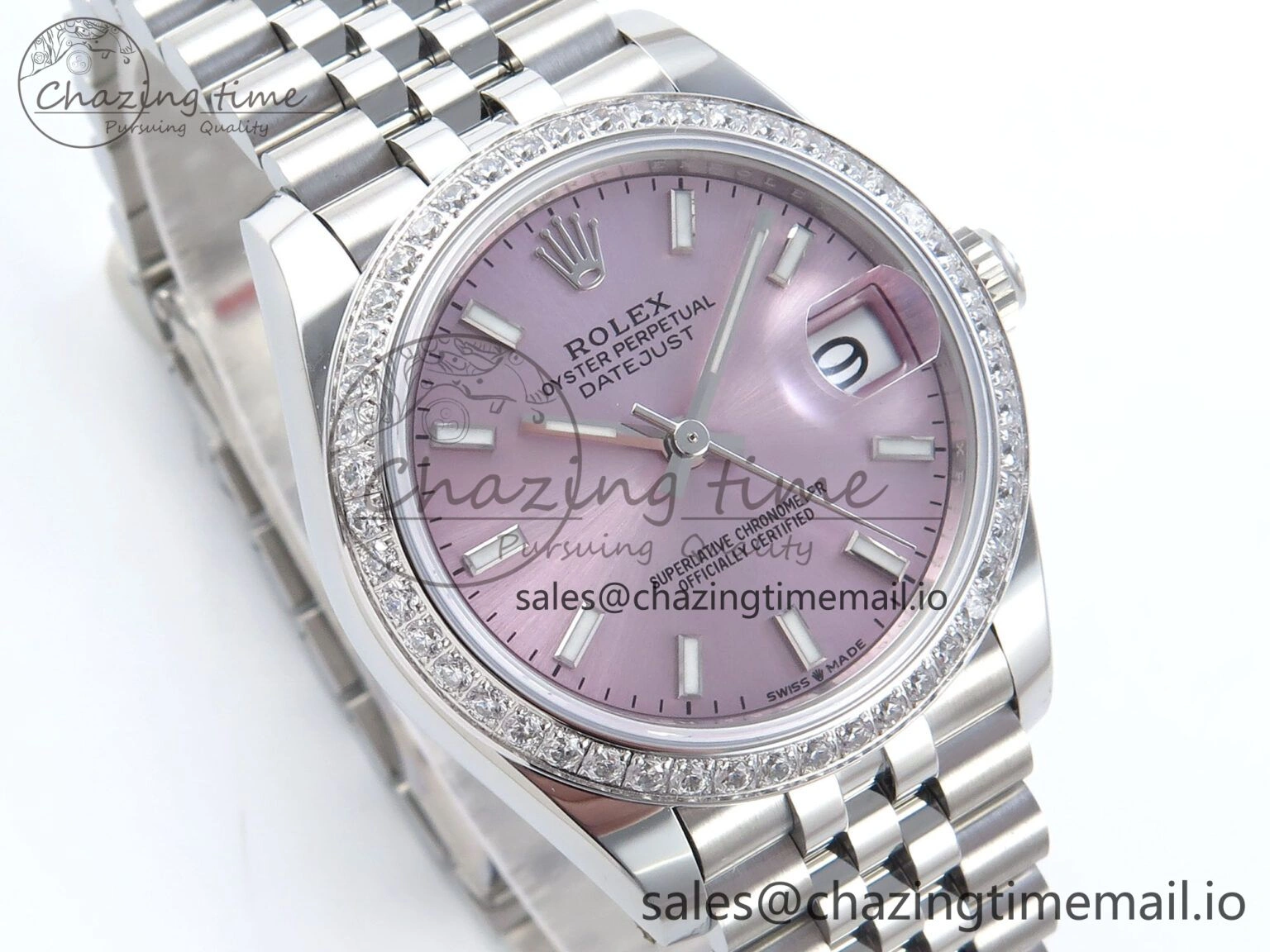 Thermal DateJust 31 278384RBR ARF 1:1 Best Edition 904L Steel Pink Stick Dial Diamonds Bezel on SS Jubilee Bracelet ETA 444