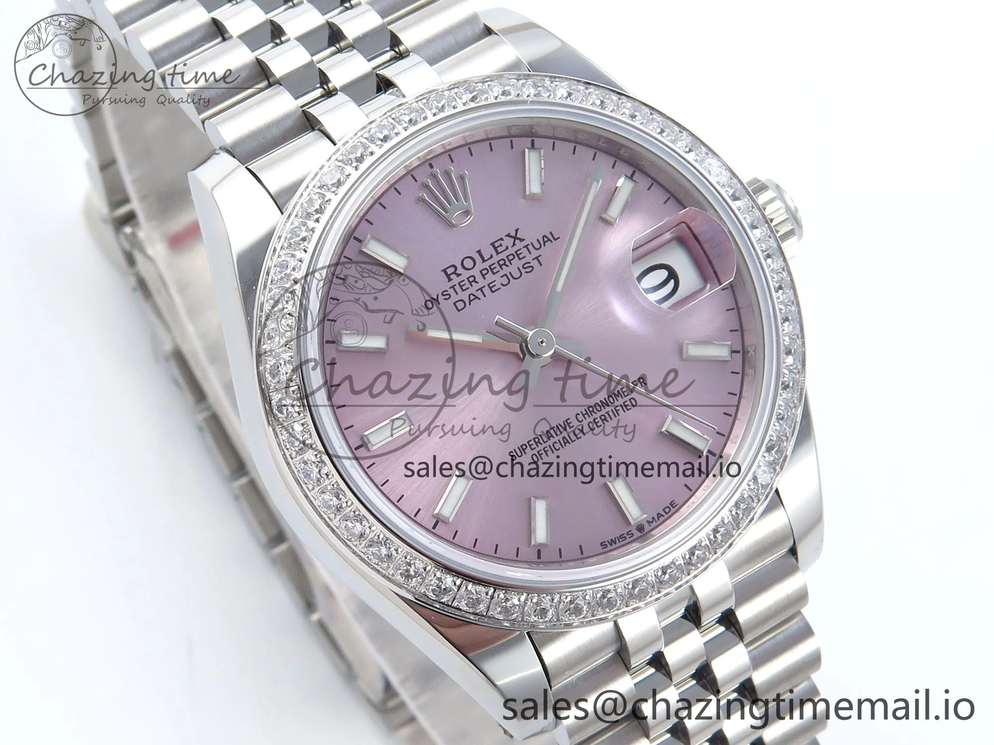 Thermal DateJust 31 278384RBR ARF 1:1 Best Edition 904L Steel Pink Stick Dial Diamonds Bezel on SS Jubilee Bracelet ETA 444