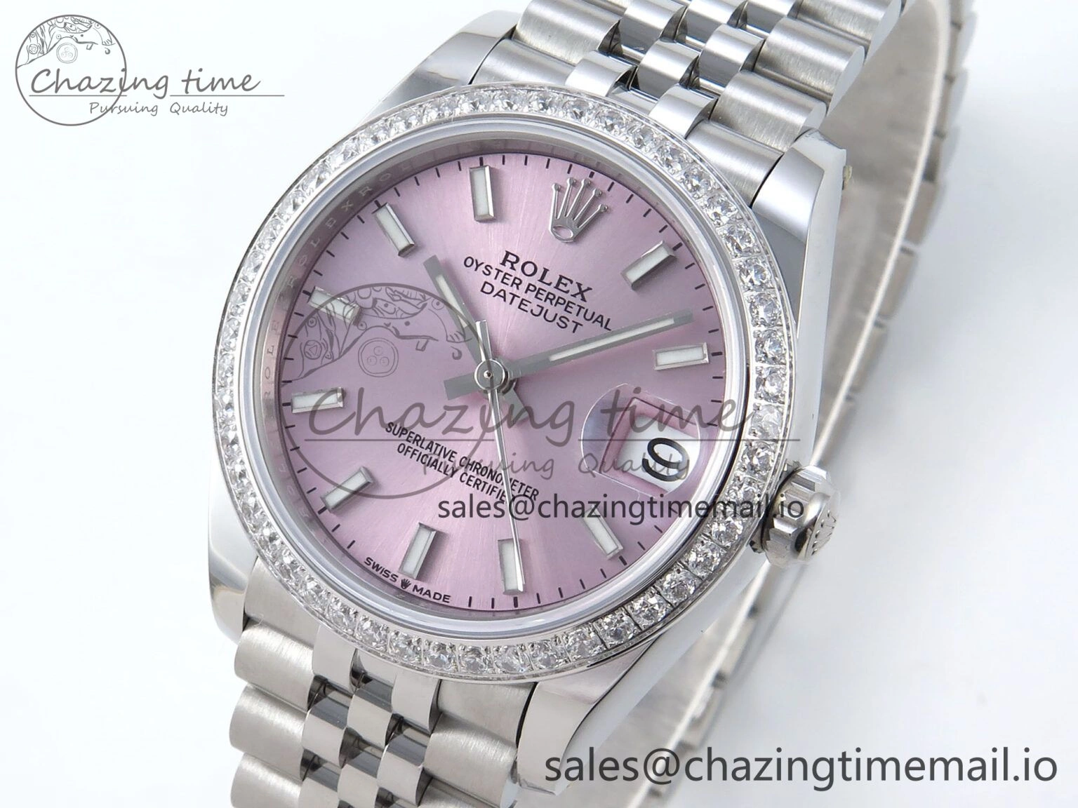 Thermal DateJust 31 278384RBR ARF 1:1 Best Edition 904L Steel Pink Stick Dial Diamonds Bezel on SS Jubilee Bracelet ETA 444