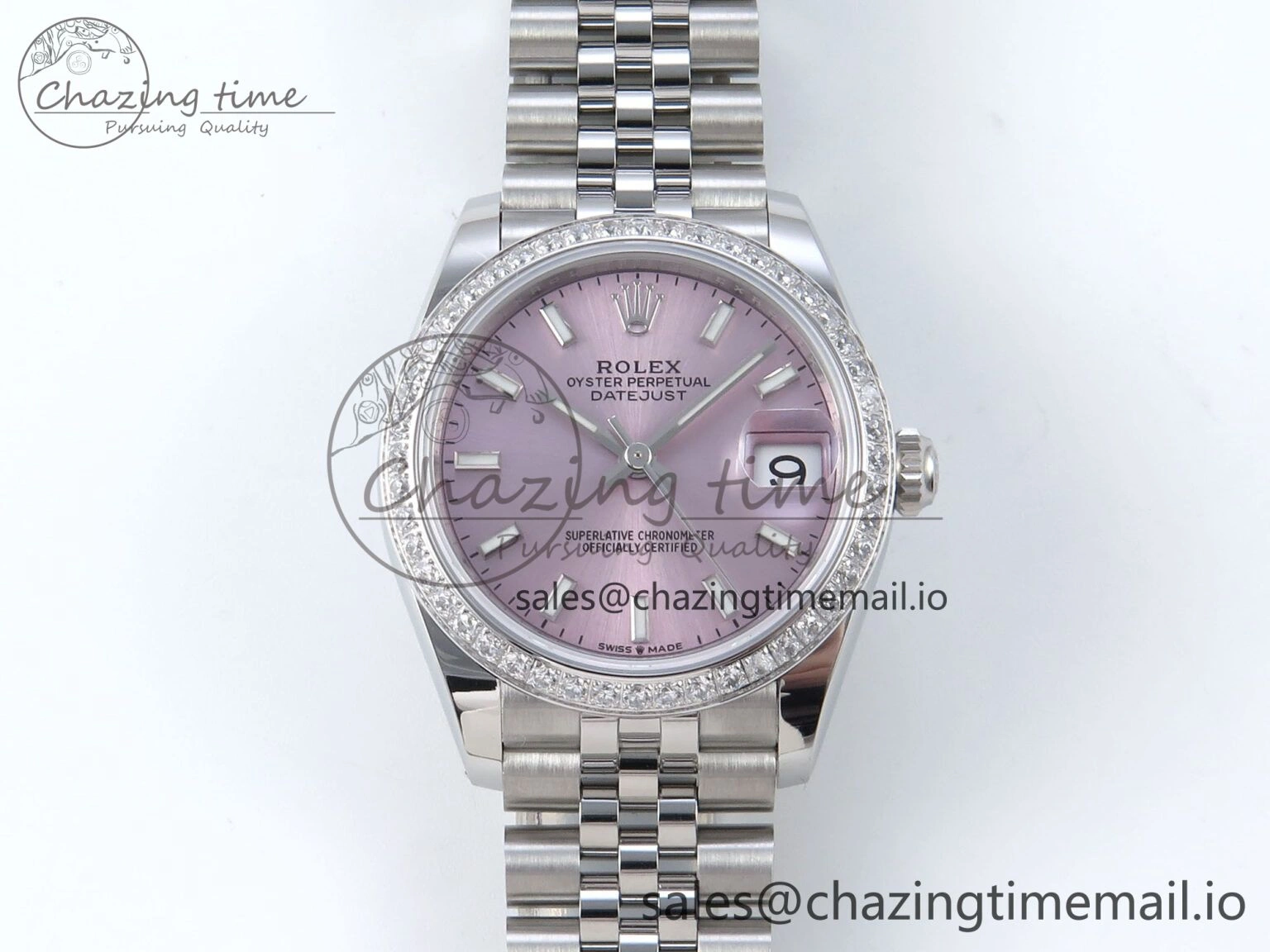 Thermal DateJust 31 278384RBR ARF 1:1 Best Edition 904L Steel Pink Stick Dial Diamonds Bezel on SS Jubilee Bracelet ETA 444