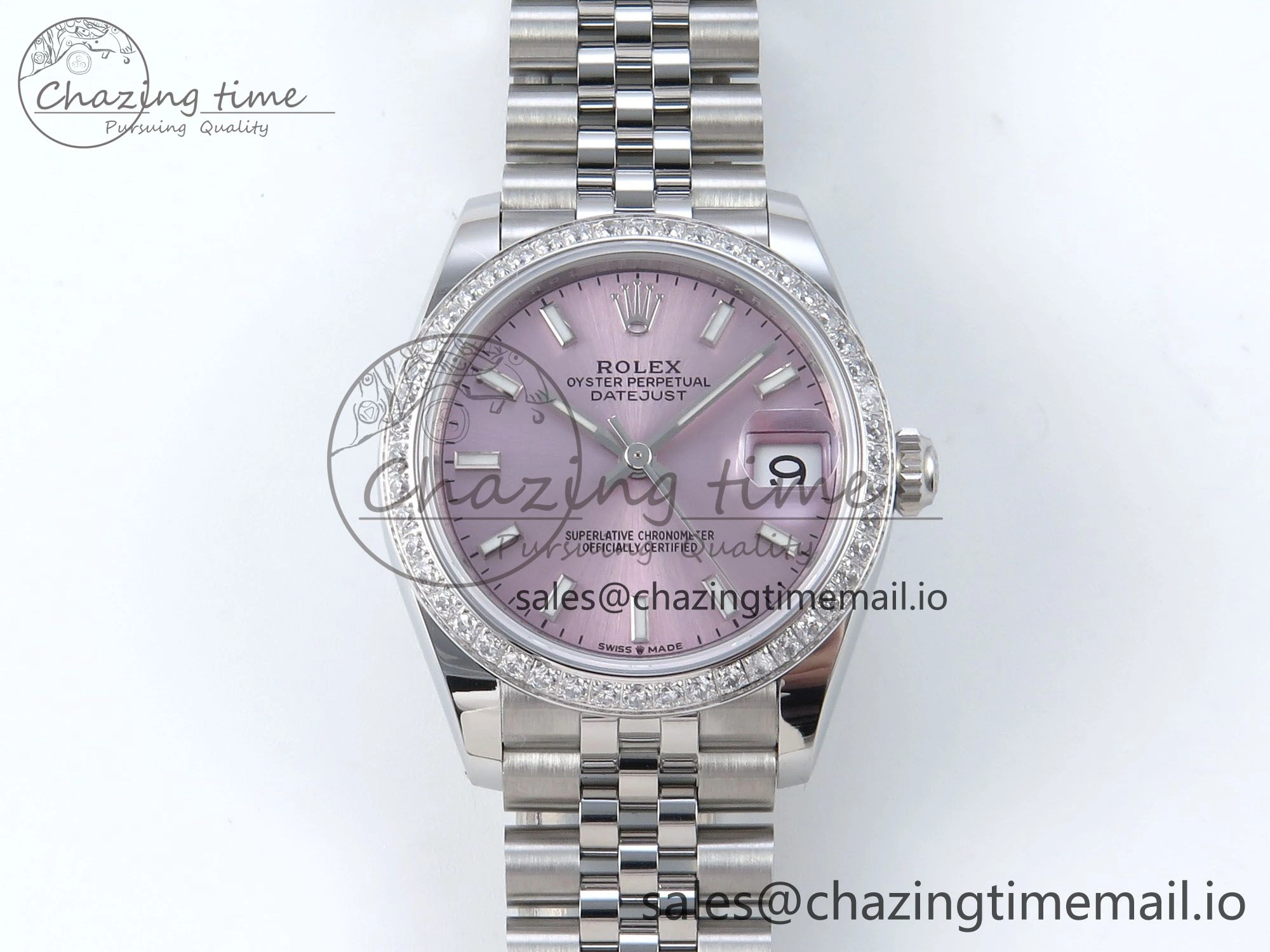 Thermal DateJust 31 278384RBR ARF 1:1 Best Edition 904L Steel Pink Stick Dial Diamonds Bezel on SS Jubilee Bracelet ETA 444