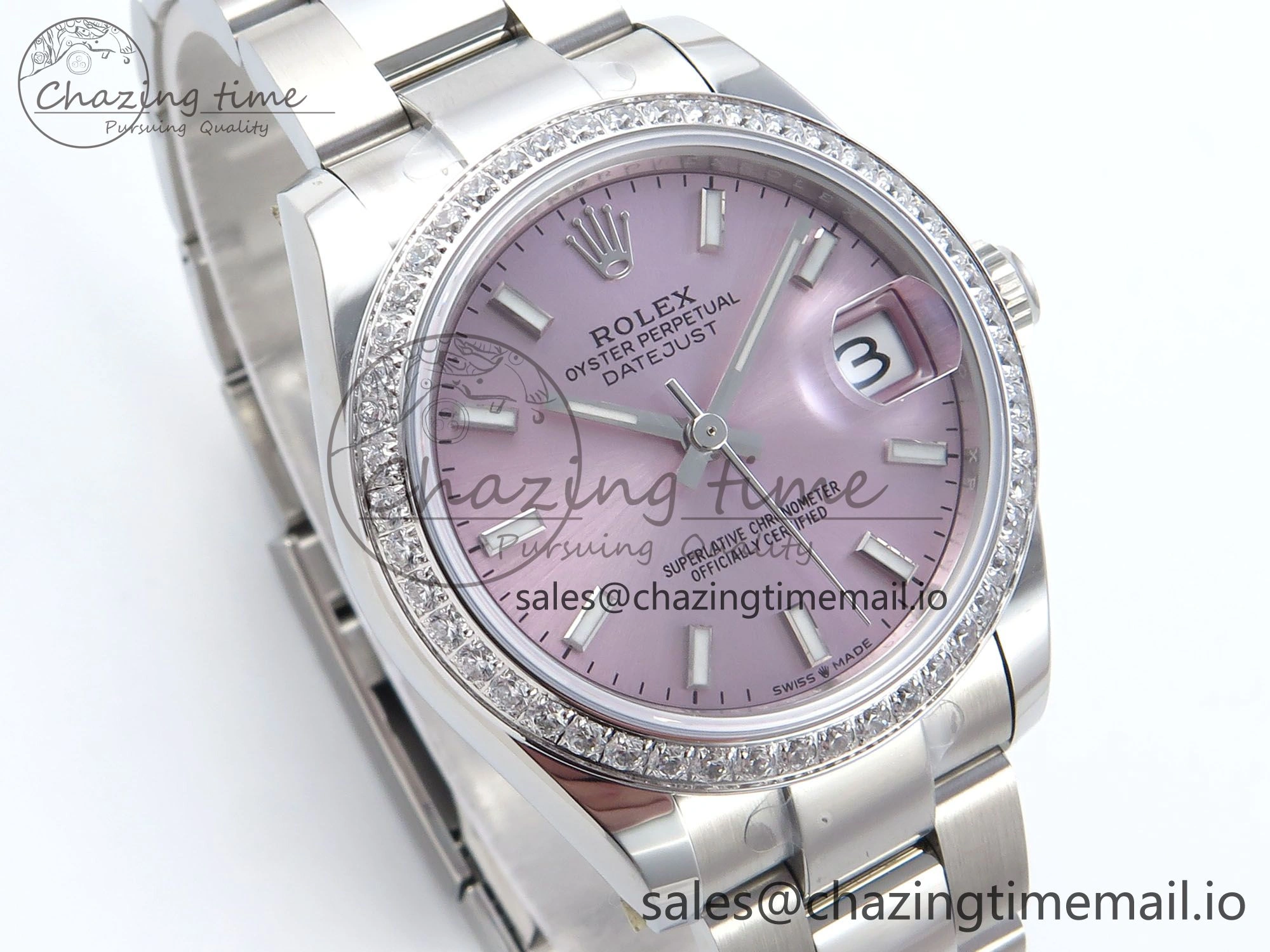 Timeless DateJust 31 278384RBR ARF 1:1 Best Edition 904L Steel Pink Stick Dial Diamonds Bezel on SS Oyster Bracelet ETA 424