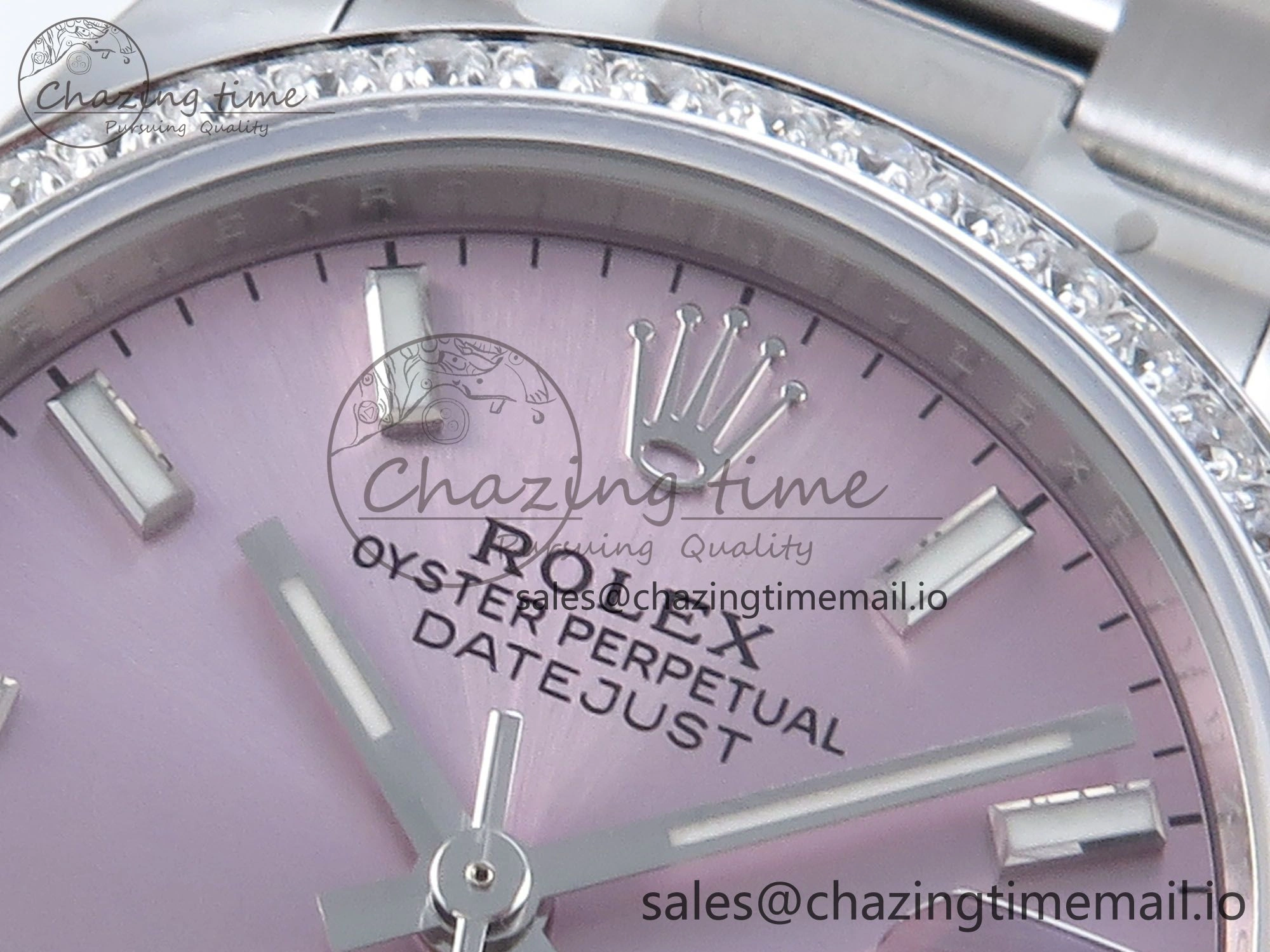 Timeless DateJust 31 278384RBR ARF 1:1 Best Edition 904L Steel Pink Stick Dial Diamonds Bezel on SS Oyster Bracelet ETA 424