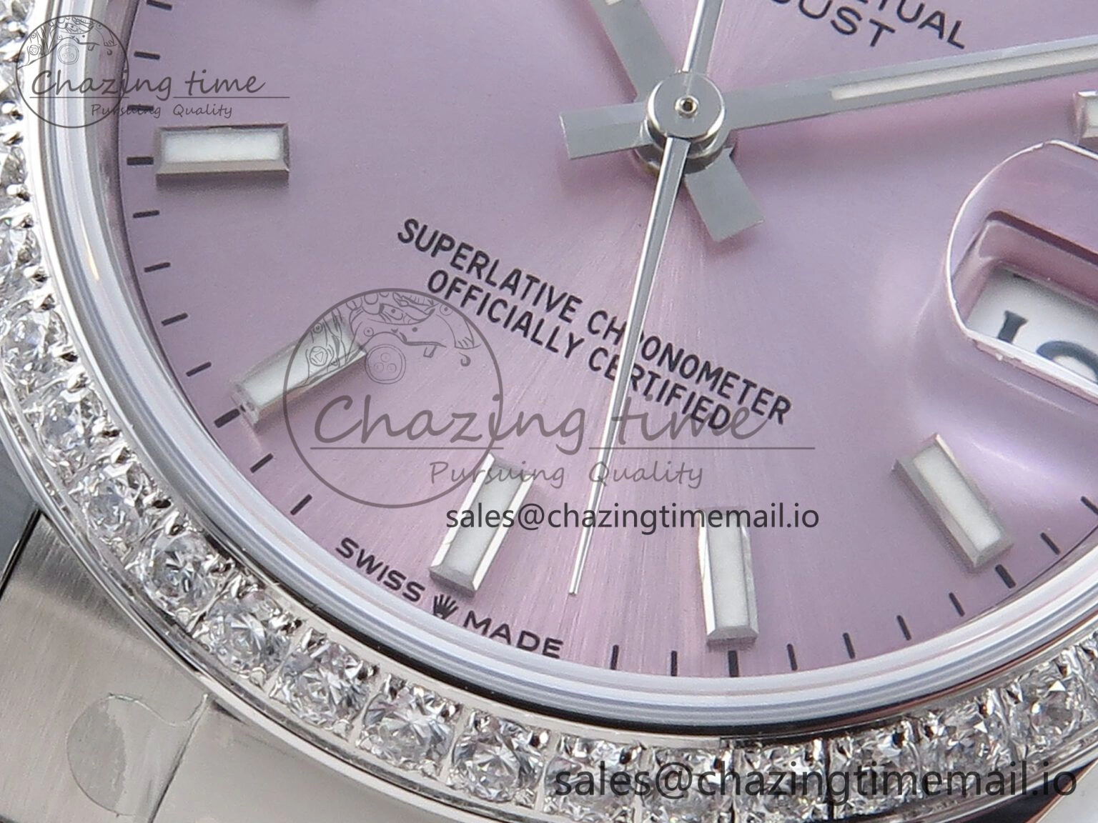 Timeless DateJust 31 278384RBR ARF 1:1 Best Edition 904L Steel Pink Stick Dial Diamonds Bezel on SS Oyster Bracelet ETA 424