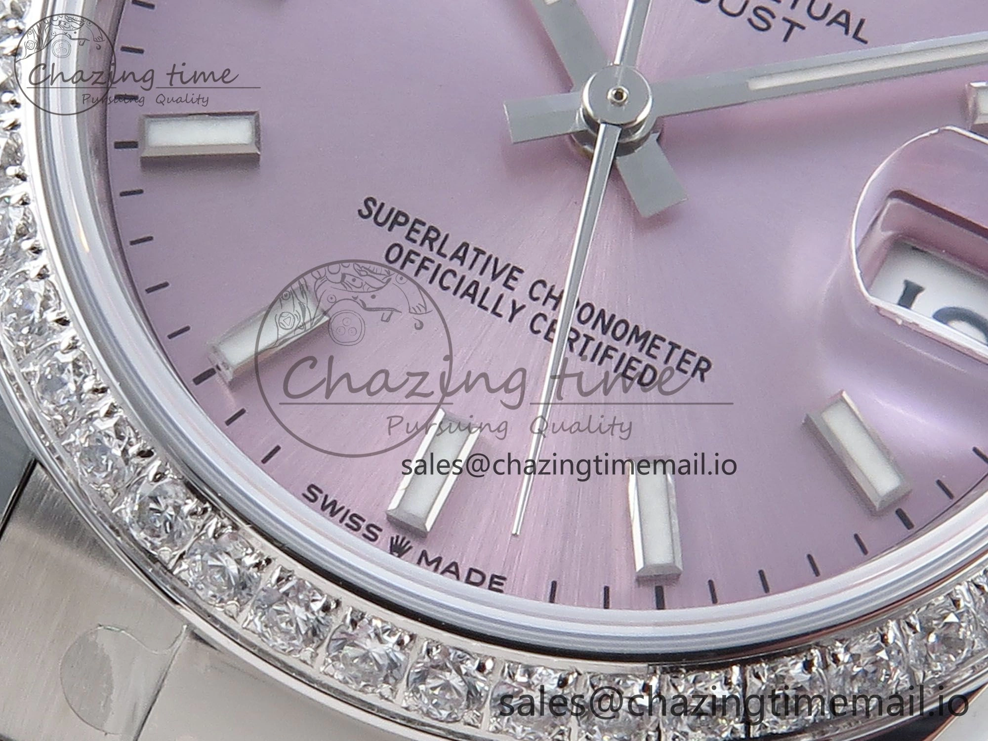 Timeless DateJust 31 278384RBR ARF 1:1 Best Edition 904L Steel Pink Stick Dial Diamonds Bezel on SS Oyster Bracelet ETA 424