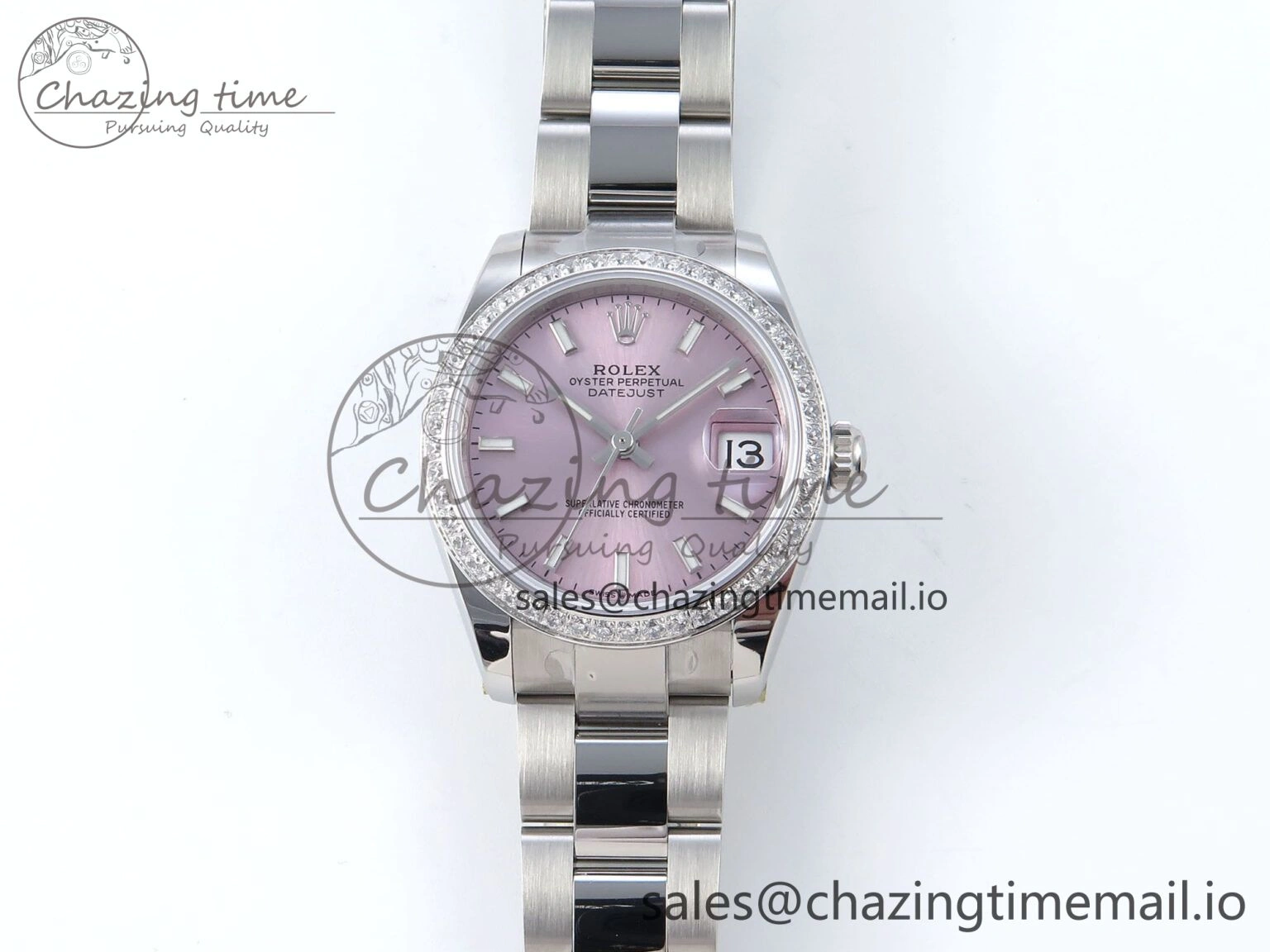 Timeless DateJust 31 278384RBR ARF 1:1 Best Edition 904L Steel Pink Stick Dial Diamonds Bezel on SS Oyster Bracelet ETA 424