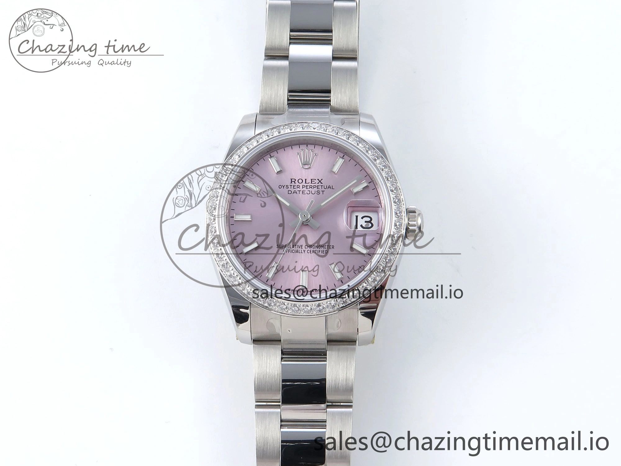 Timeless DateJust 31 278384RBR ARF 1:1 Best Edition 904L Steel Pink Stick Dial Diamonds Bezel on SS Oyster Bracelet ETA 424