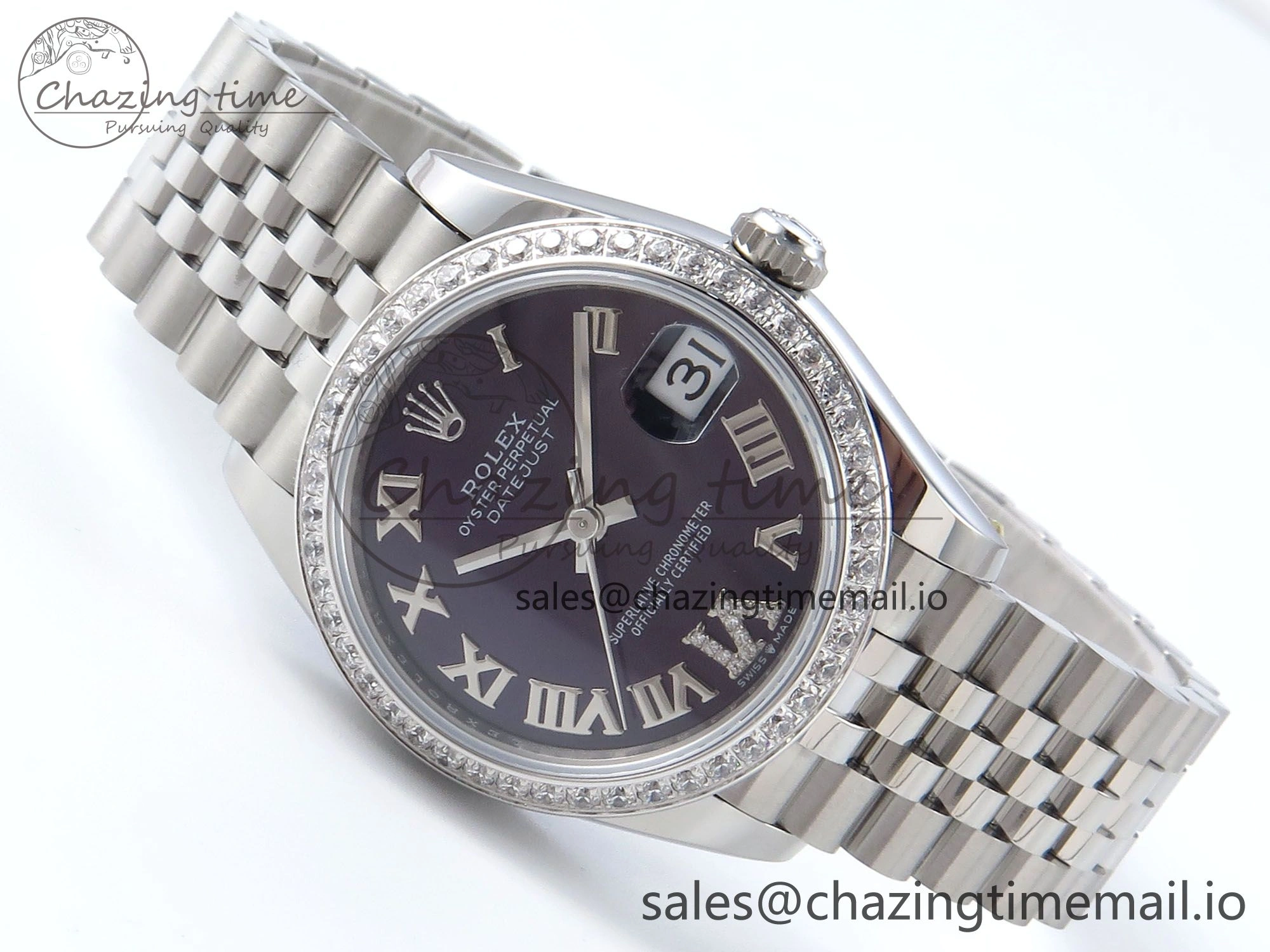 Seasonal DateJust 31 278384RBR ARF 1:1 Best Edition 904L Steel Purple Roman Diamonds Dial Diamonds Bezel on SS Jubilee Bracelet ETA 447
