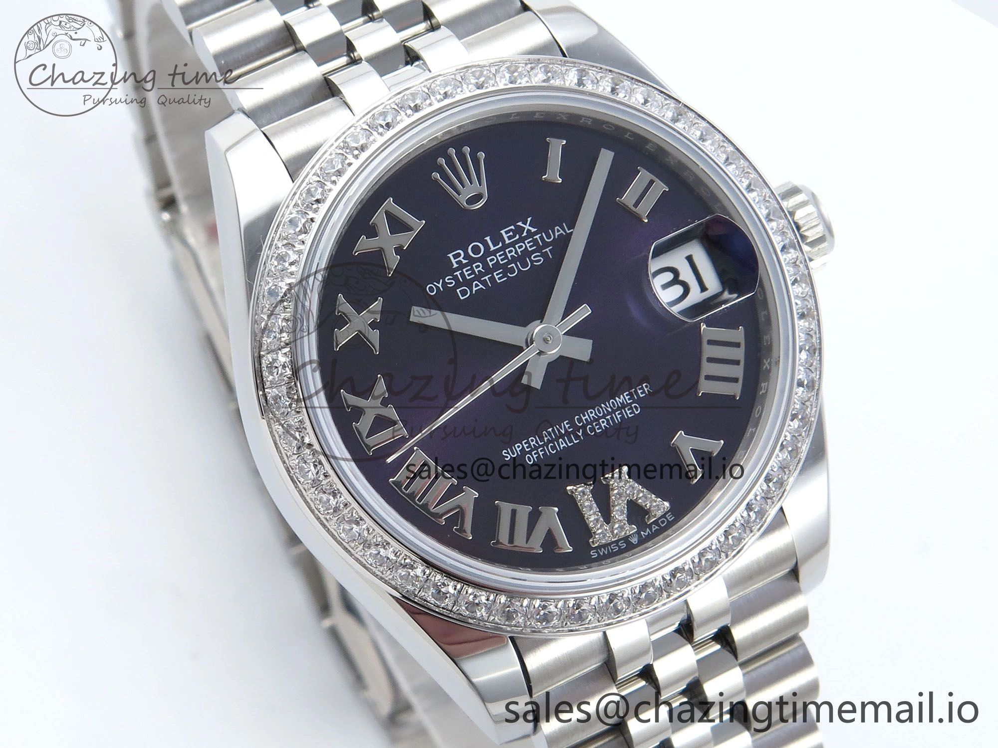 Seasonal DateJust 31 278384RBR ARF 1:1 Best Edition 904L Steel Purple Roman Diamonds Dial Diamonds Bezel on SS Jubilee Bracelet ETA 447