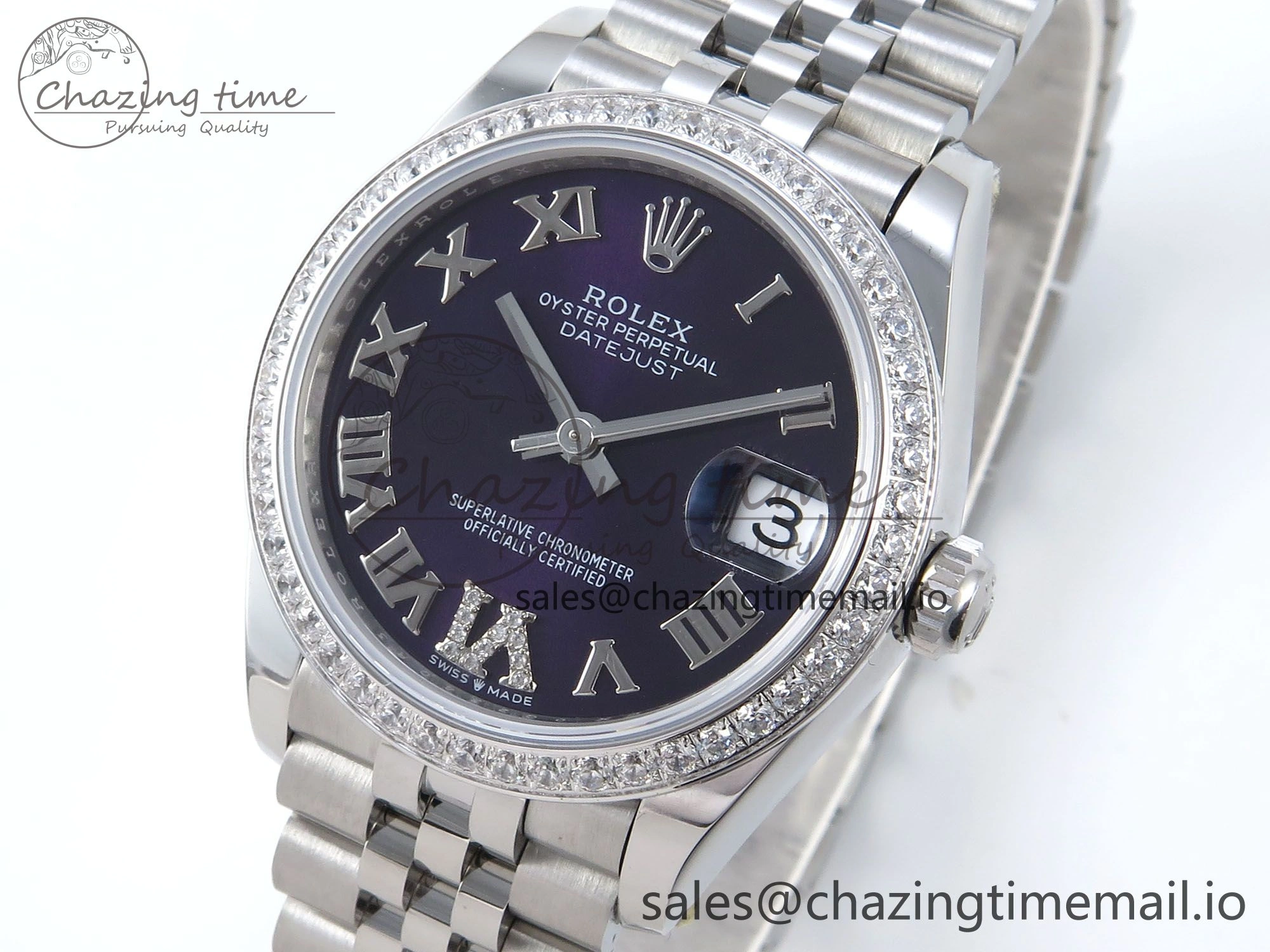 Seasonal DateJust 31 278384RBR ARF 1:1 Best Edition 904L Steel Purple Roman Diamonds Dial Diamonds Bezel on SS Jubilee Bracelet ETA 447