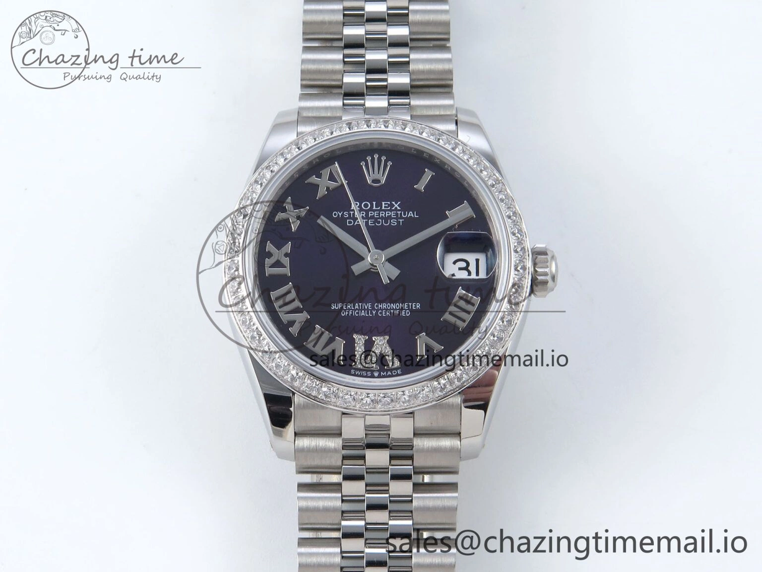 Seasonal DateJust 31 278384RBR ARF 1:1 Best Edition 904L Steel Purple Roman Diamonds Dial Diamonds Bezel on SS Jubilee Bracelet ETA 447