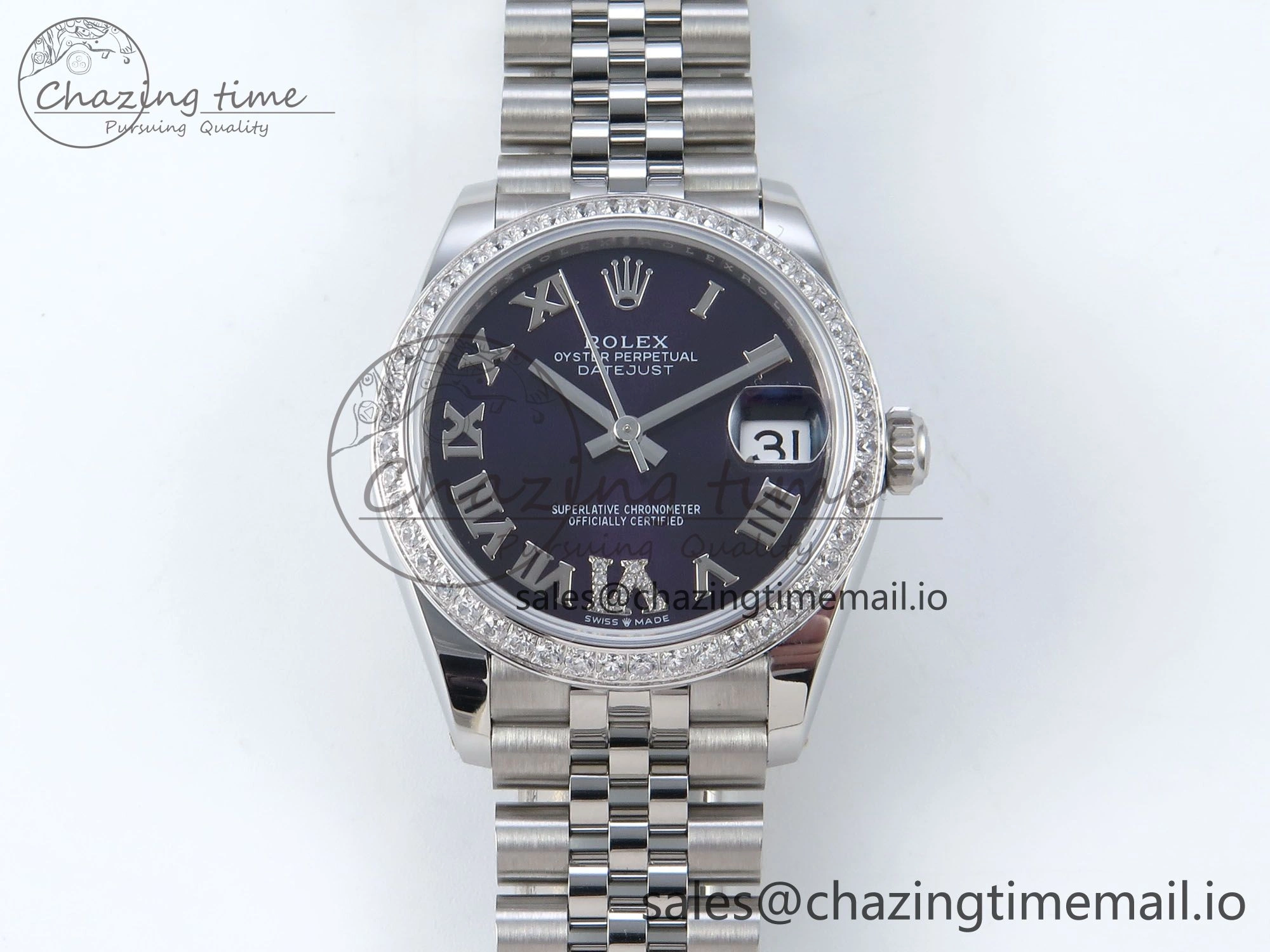 Seasonal DateJust 31 278384RBR ARF 1:1 Best Edition 904L Steel Purple Roman Diamonds Dial Diamonds Bezel on SS Jubilee Bracelet ETA 447