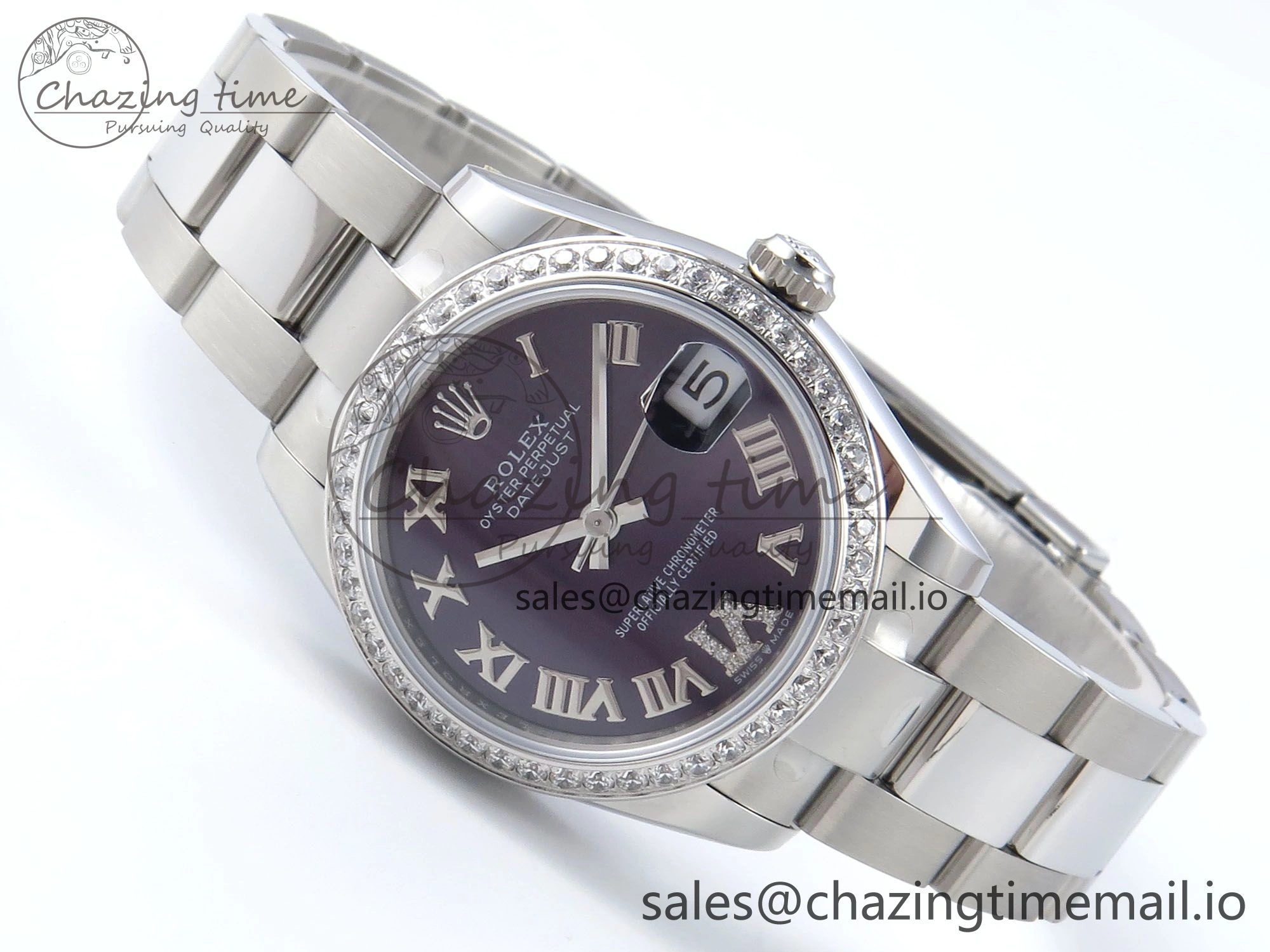 Upgraded DateJust 31 278384RBR ARF 1:1 Best Edition 904L Steel Purple Roman Diamonds Dial Diamonds Bezel on SS Oyster Bracelet ETA 427