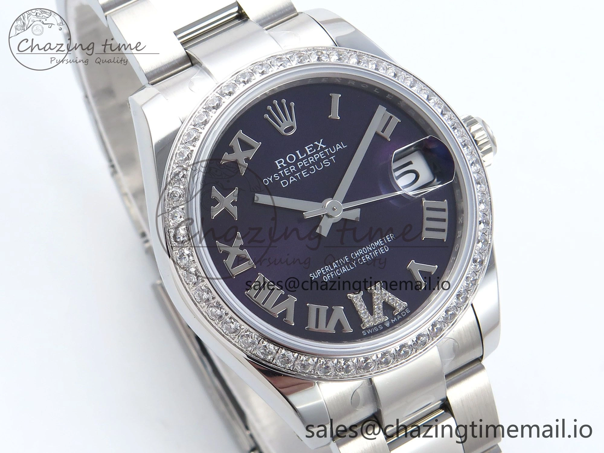 Upgraded DateJust 31 278384RBR ARF 1:1 Best Edition 904L Steel Purple Roman Diamonds Dial Diamonds Bezel on SS Oyster Bracelet ETA 427